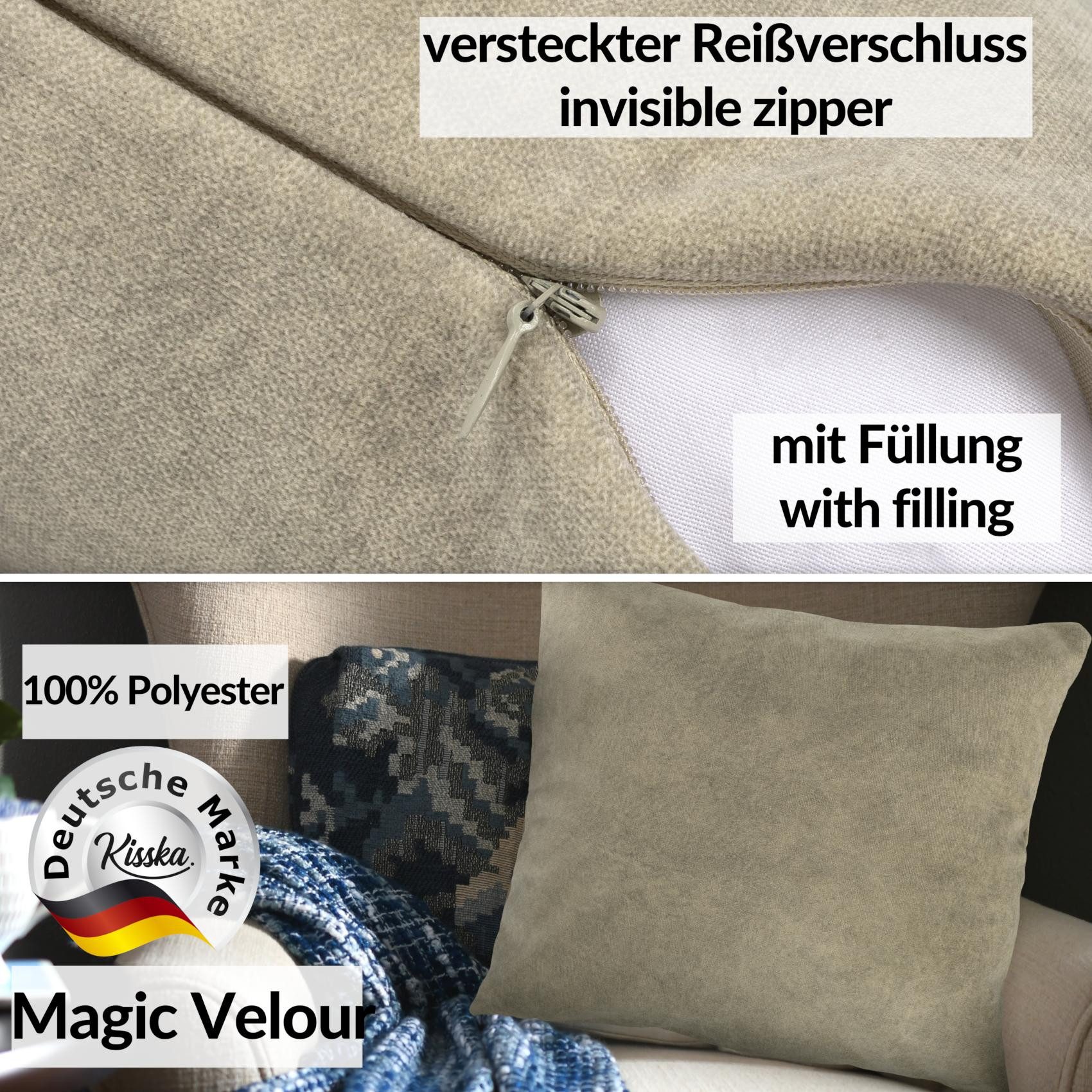 Kisska Dekokissen Kissenhülle MAGIC atmungsaktiv Velour Zierkissen Ambiente Dekorieren, Kissenüberzug mit Füllung Meliert-Optik UNI 40x40cm Einfarbig Creme
