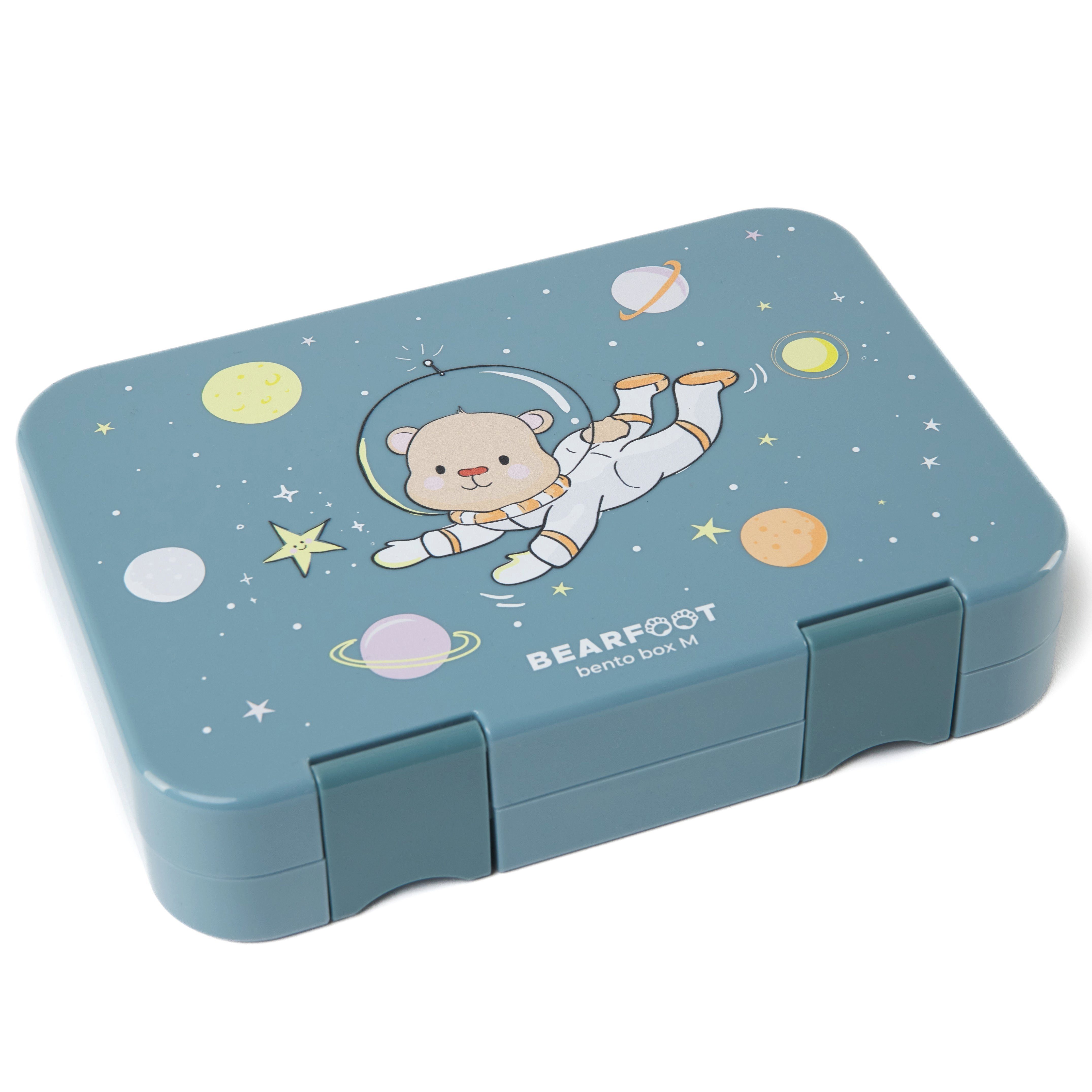 BEARFOOT Lunchbox Brotdose Kinder mit Fächern, Lunchbox, Bento box - Bär, handgezeichnete Designs, modular Astrobär-blau
