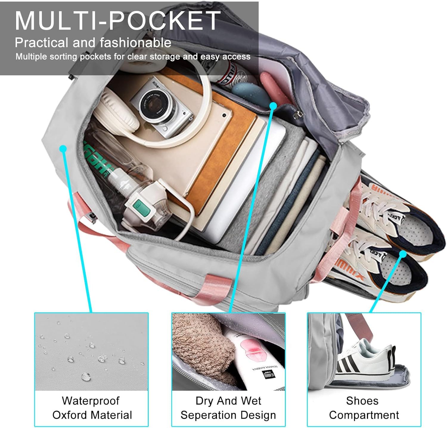 Feelhap Sporttasche Sporttasche 42L Reisetasche mit Rucksackfunktion und Schuhfach groß XL (Einzelartikel Sporttasche 42L Reisetasche Fitness Bag XL groß Plus XXL, 1 Sporttasche 42L mit Rucksackfunktion Schuhfach und Nassfach groß XXL), 42L Volumen Schuhfach Nassfach Rucksackfunktion wasserabweisend großXL