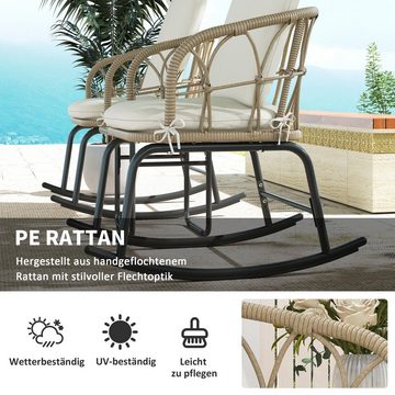 Outsunny Sitzgruppe Rattan Schaukelstuhl-Set, Gartenmöbel-Set mit 2 Stühlen, 1 Couchtisch, (Gartensitzgruppe, 3-tlg., Gartengarnitur), mit Kissen, für Balkon, Terrasse, Creme