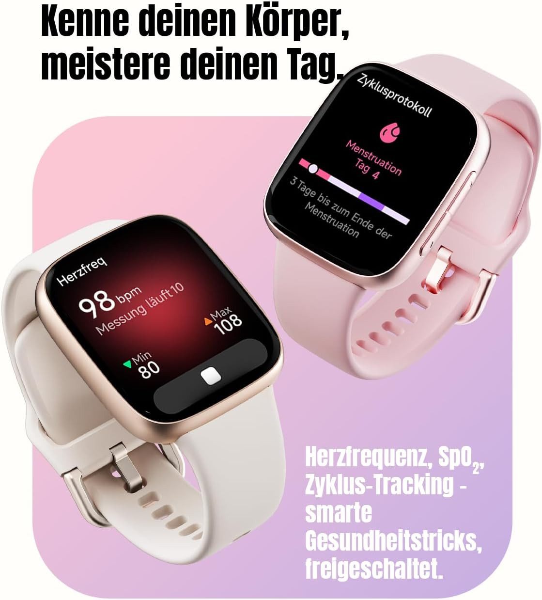 antfit Damen"s AMOLED Display GPS Fitness Tracker; mit SPO2 & Herzfrequenz Smartwatch (4,3 cm/1,69 Zoll, Android/iOS), IP68 Wasserdicht, Schlafmonitor, 100+ Sportmodi & Telefonfunktion