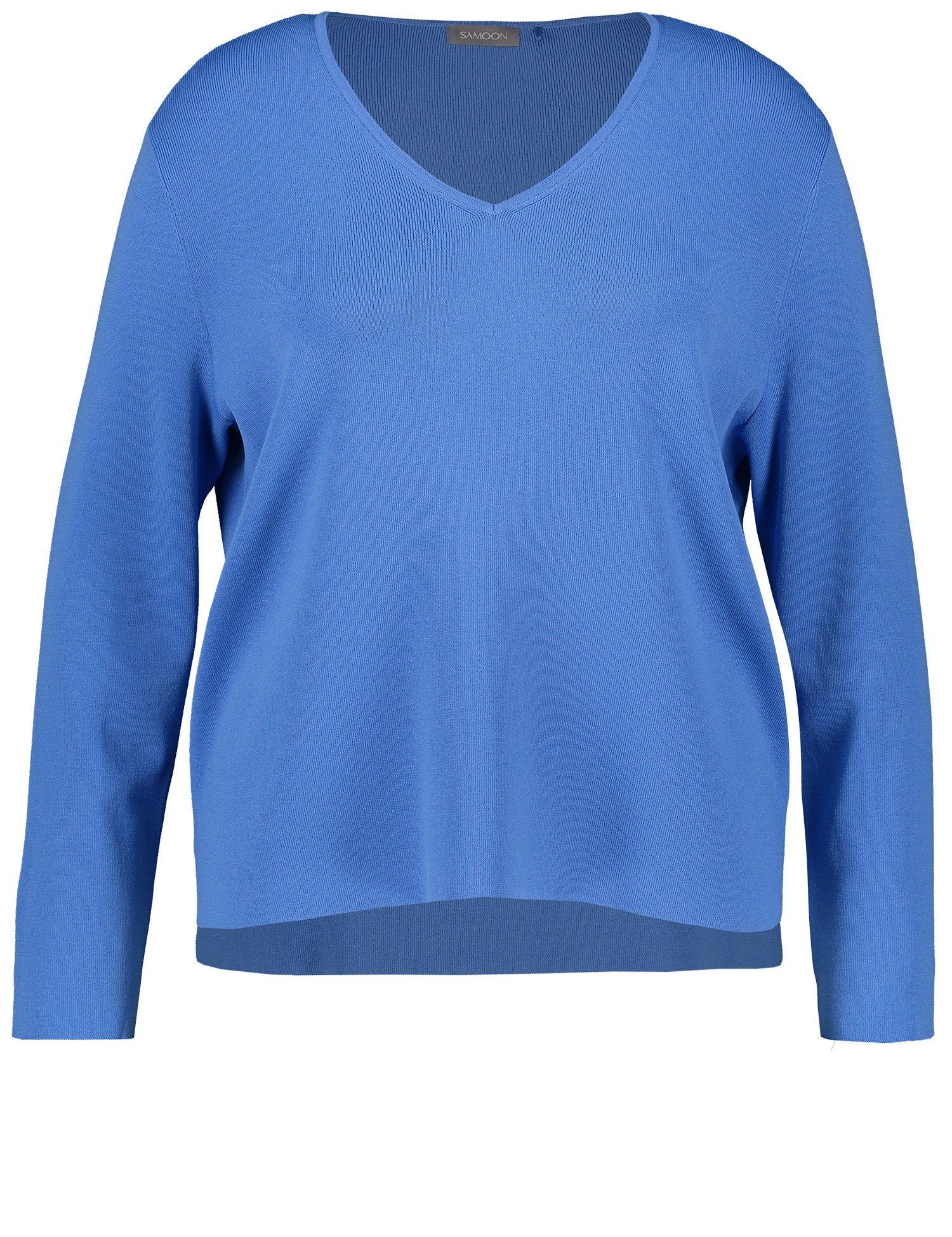 Samoon Rundhalspullover Pullover mit V-Ausschnitt Blue Bonnet