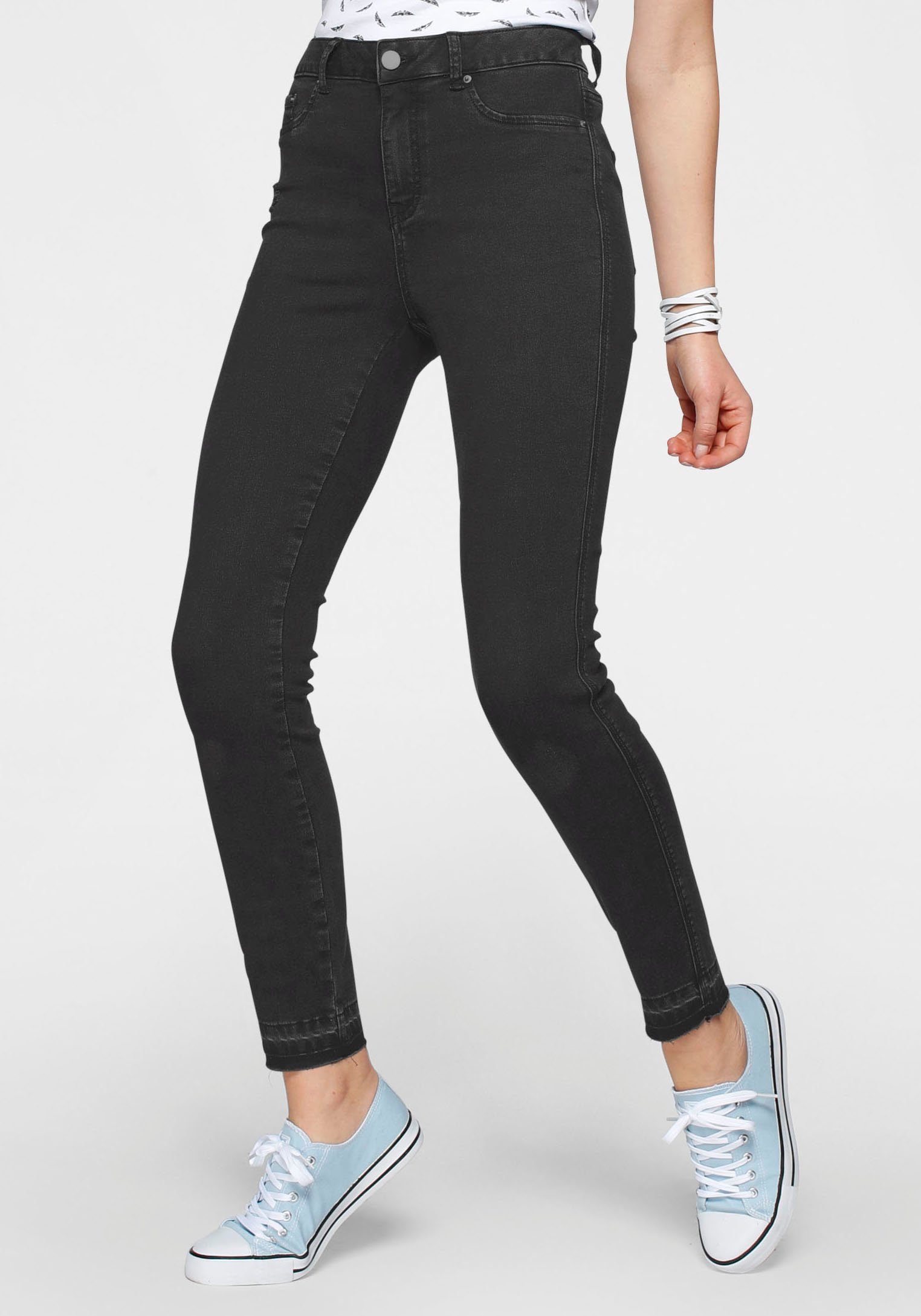 Arizona Skinny-fit-Jeans Ultra Stretch offenem dark-grey Saum Waist High mit
