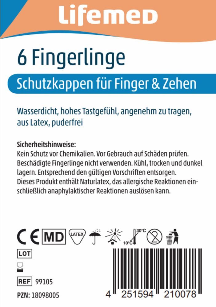 LifeMed Fixierpflaster Lifemed Fingerlinge Universalgröße Classic 6 Stück