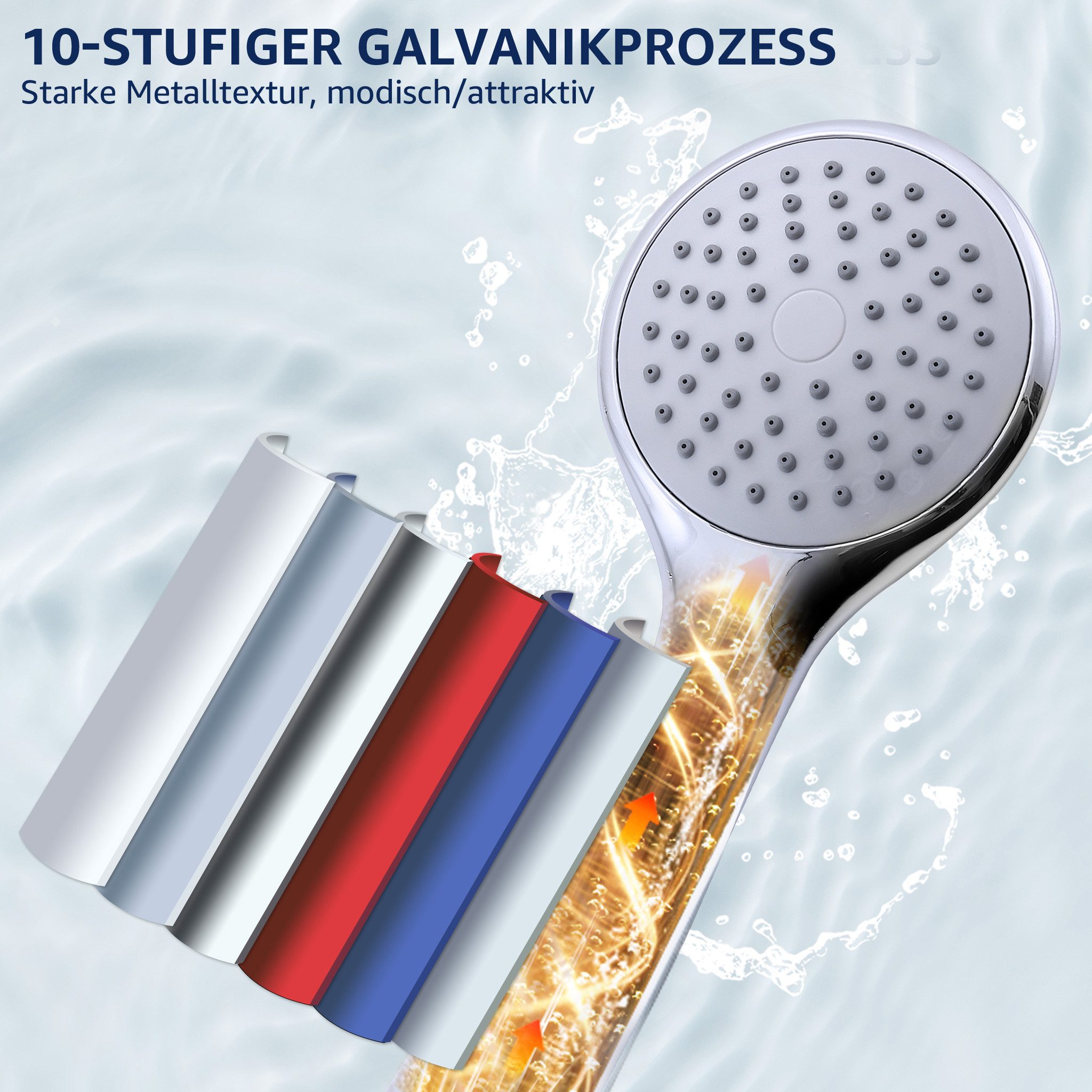 HOMELODY Duschsystem ohne Armatur Edelstahl Brausegarnitur mit Handbrause Dusche, 2 Strahlart(en), Packung Set, 9-Zoll-Rundkopfbrause, PVC-Brauseschlauch, verch – Bild 4 von 5