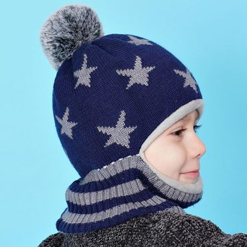 Vivi Idee Schlupfmütze Kinder Schalmützen Balaclava Wollmütze Strickmütze Wintermütze für Kinder ab 4 Jahre Jungen