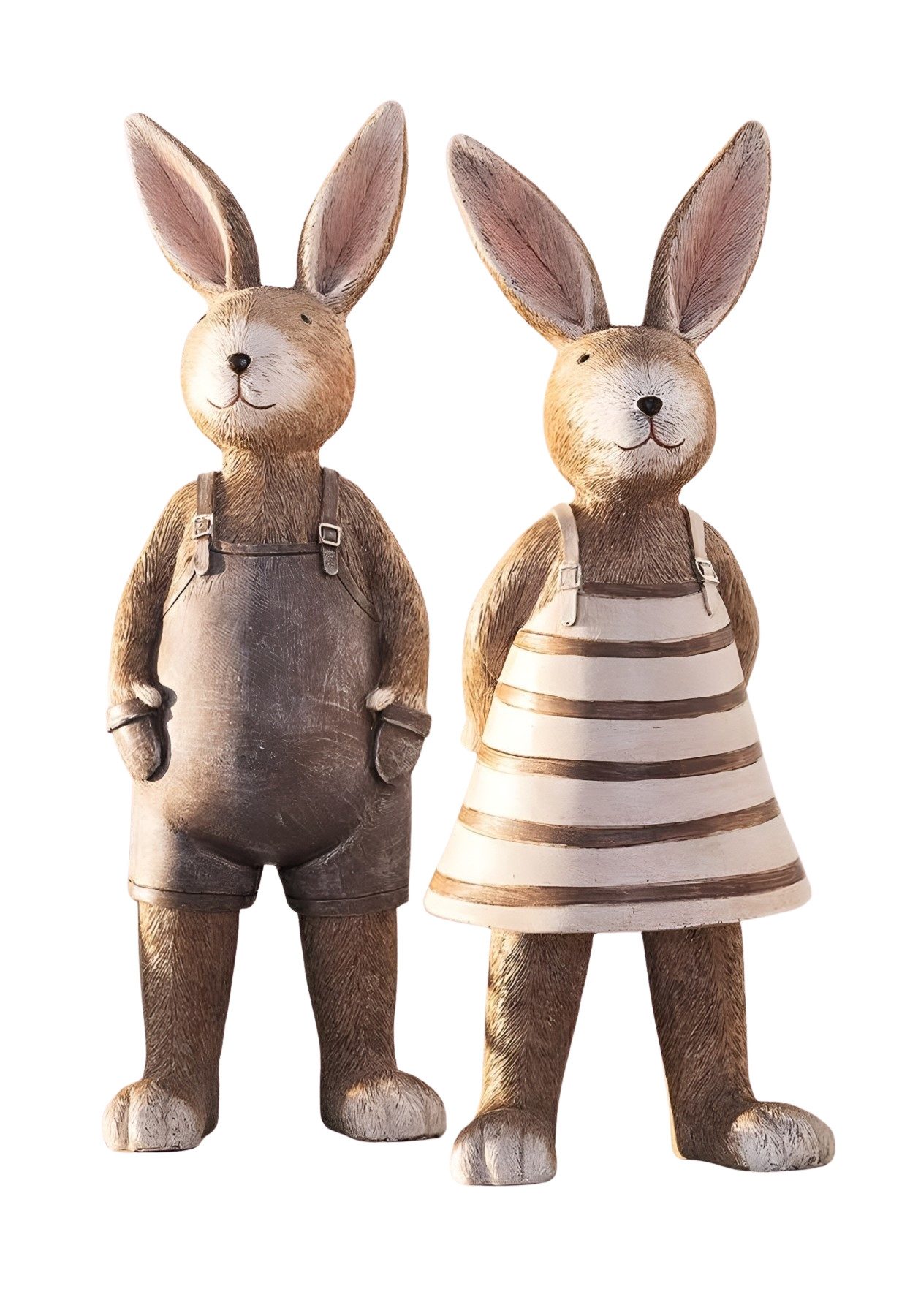 Dekoleidenschaft Osterhase "Natur" Hasenpaar in Naturtönen 29 cm, Dekofigur Osterdeko, Gartendeko (im Set, 2 St), Osterfigur, Figurenset für Draußen
