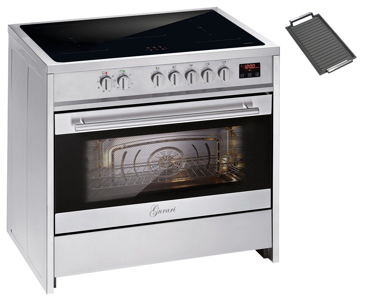 GURARI Induktions-Standherd E 913 X +Grillplatte, Induktions Standherd 90 cm/ FLEX ZONE/ Booster/ Range Coocker / 121L
