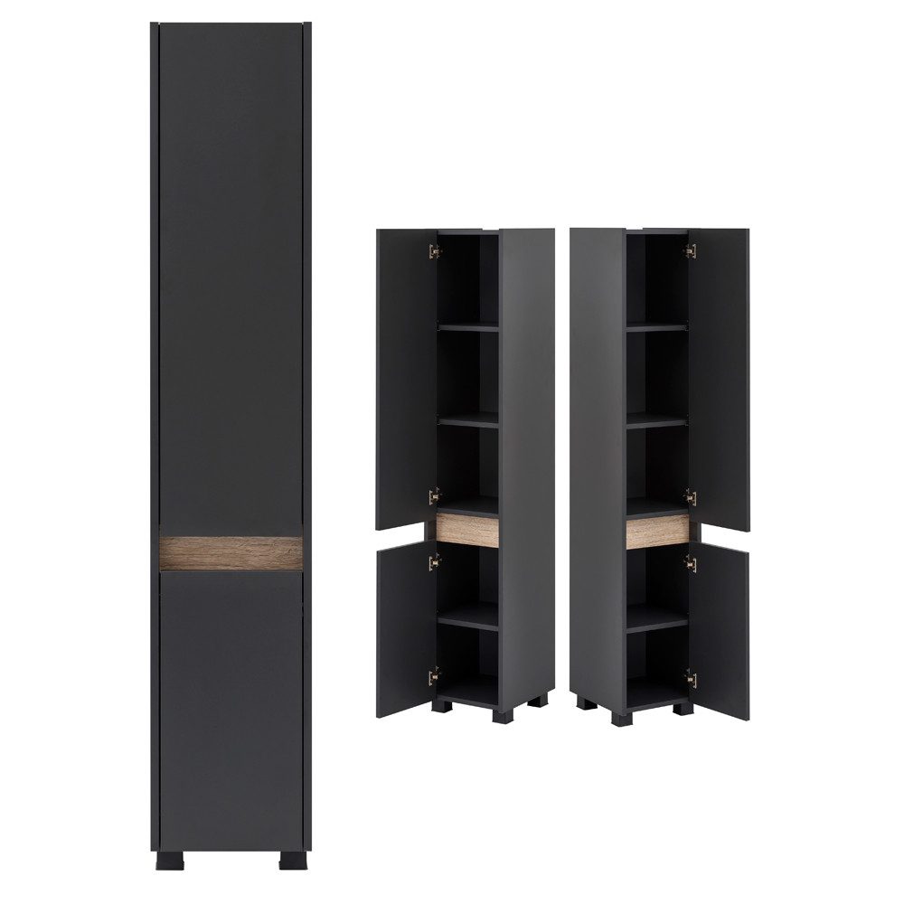 Lomadox Hochschrank Corato CORATO-80 in Anthrazit mit Absetzung in Wildeiche Nb. 30,2/164,5/33 cm