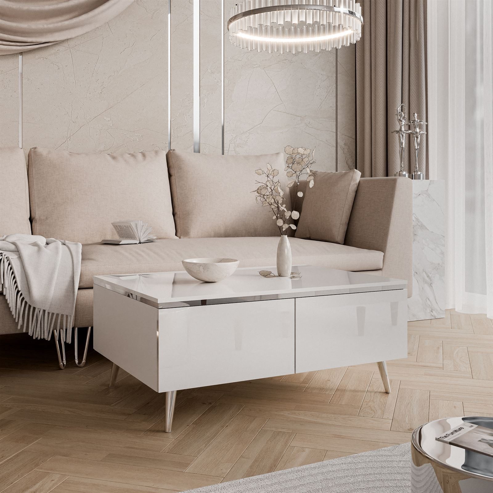 Lookway Couchtisch AURORA SILVER mit Stauraum (1x Tisch), Breite: 90 cm günstig online kaufen