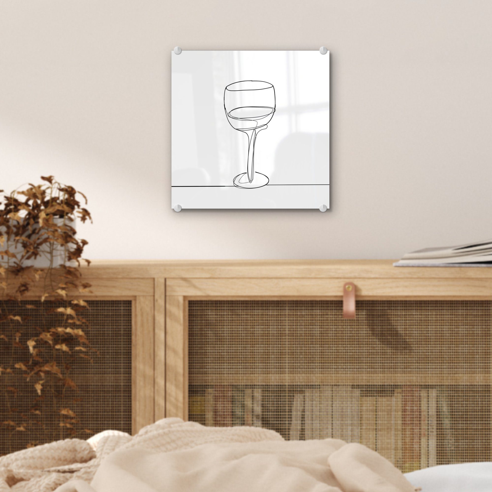 - Wanddekoration - auf - Glas St), Foto auf Weinglases, (1 Wandbild Acrylglasbild Glasbilder Einzeilige MuchoWow Bilder Illustration Glas eines