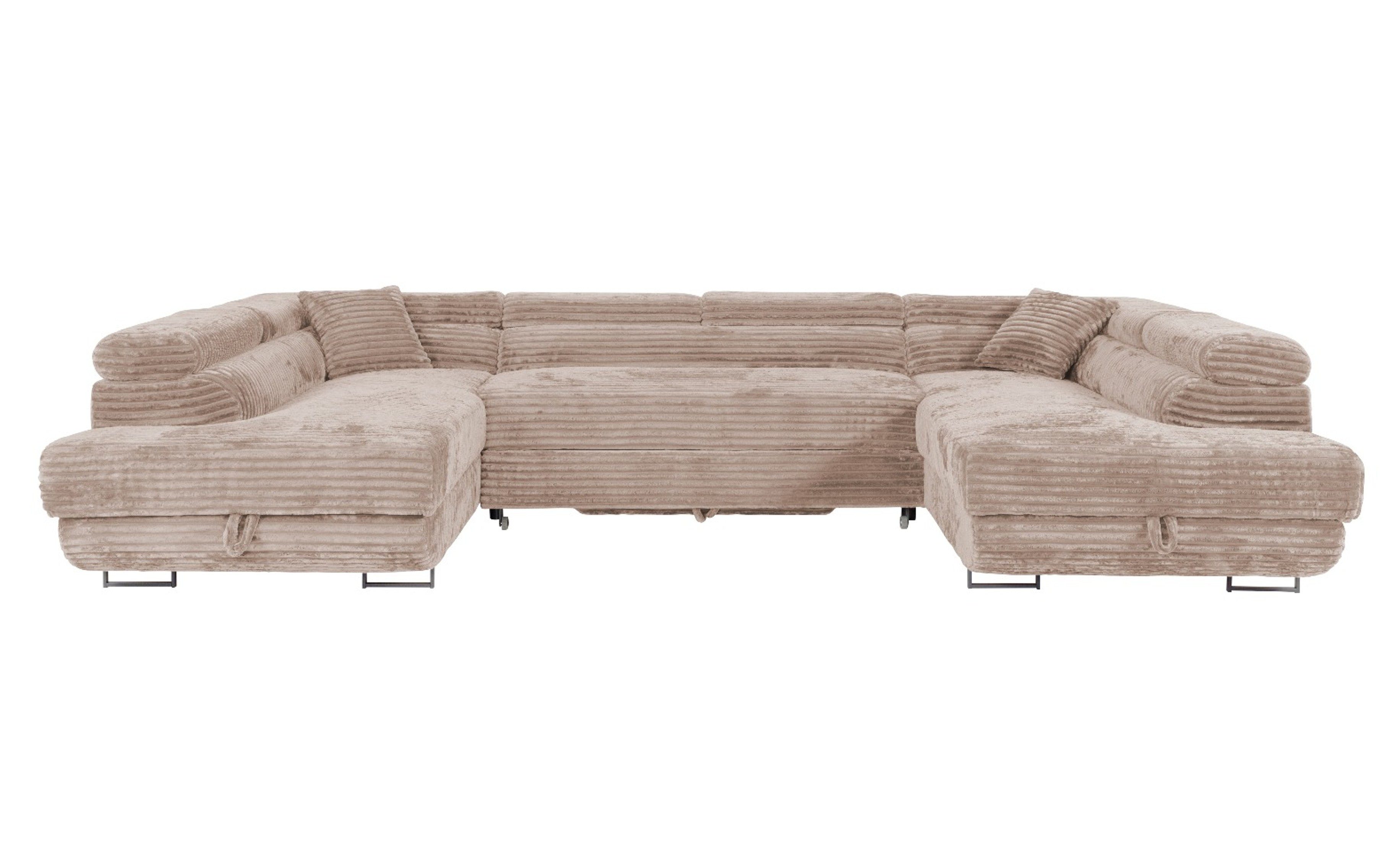 Labett Wohnlandschaft mit Schlaffunktion & Bettkasten GUSTAVO U-Form Sofa aus Cord