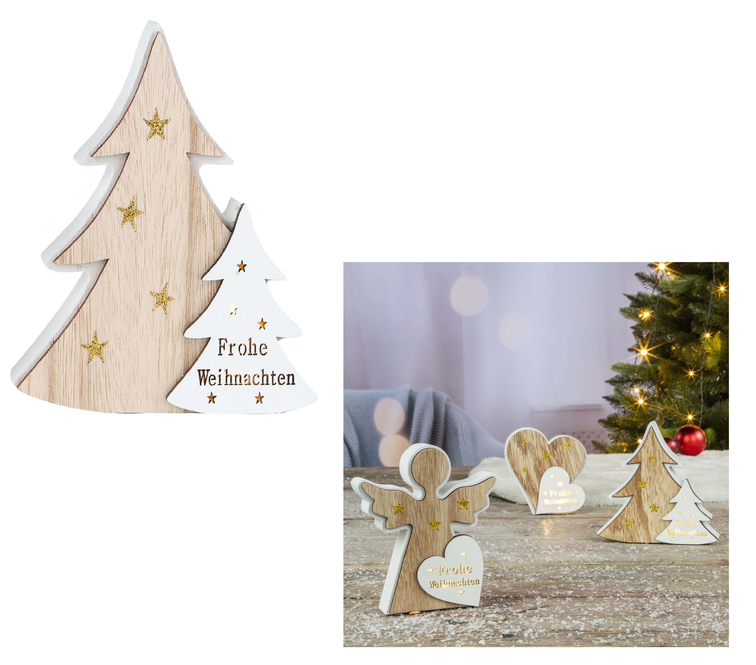 LED-Dekofigur Weihnachts Deko Figur Aufsteller aus Holz mit Licht 14cm Motiv: Baum