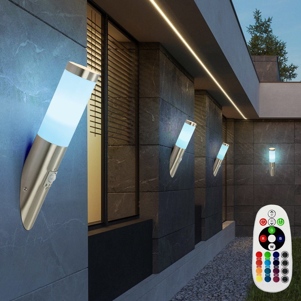 etc-shop Außen-Wandleuchte, Leuchtmittel inklusive, Warmweiß, Farbwechsel, Wandleuchte Wandfackel Fassadenlampe RGB LED Fernbedienung dimmbar