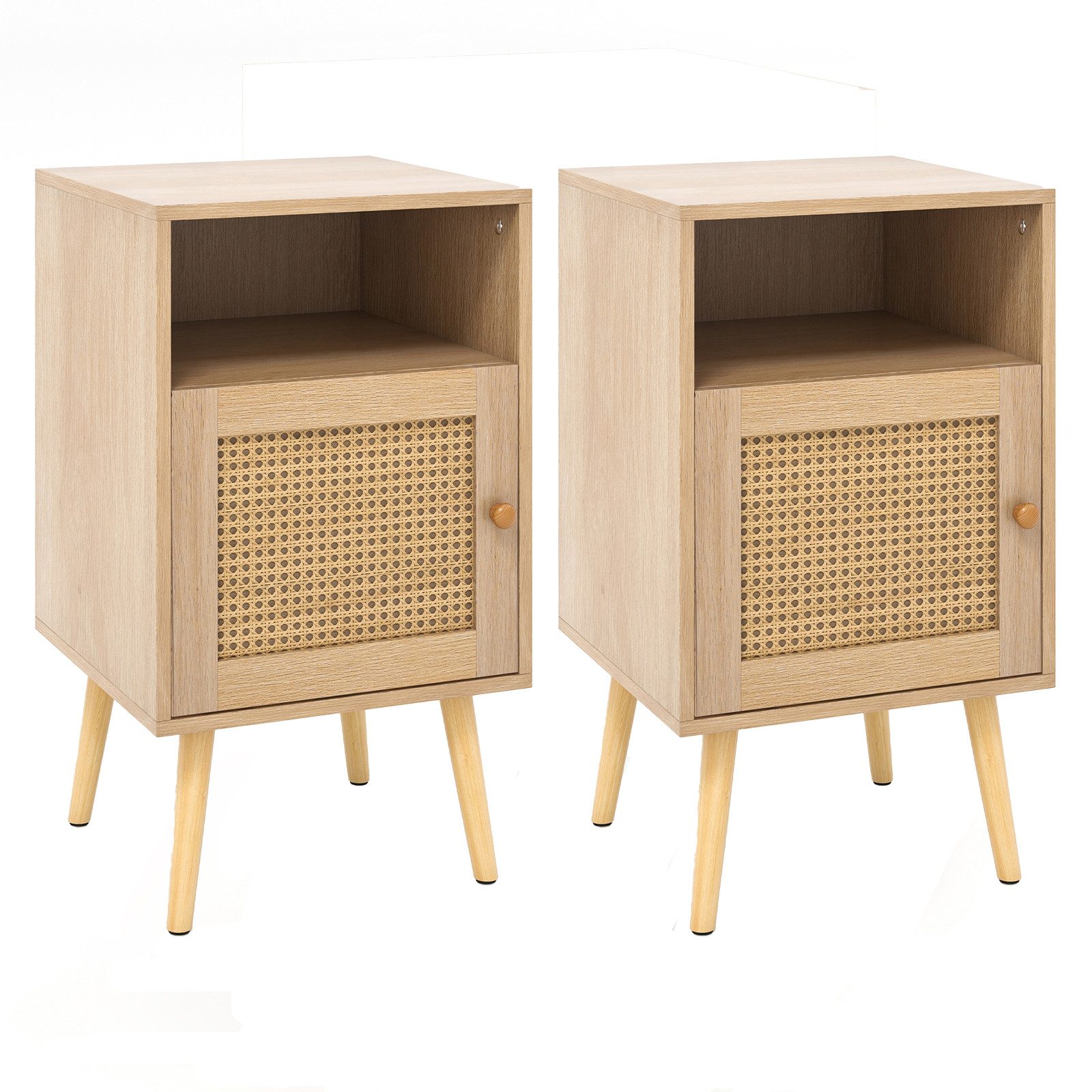 COSTWAY Nachttisch (2-St), Rattan, mit offenem Regal & Tür, 40 x 39 x 70cm günstig online kaufen