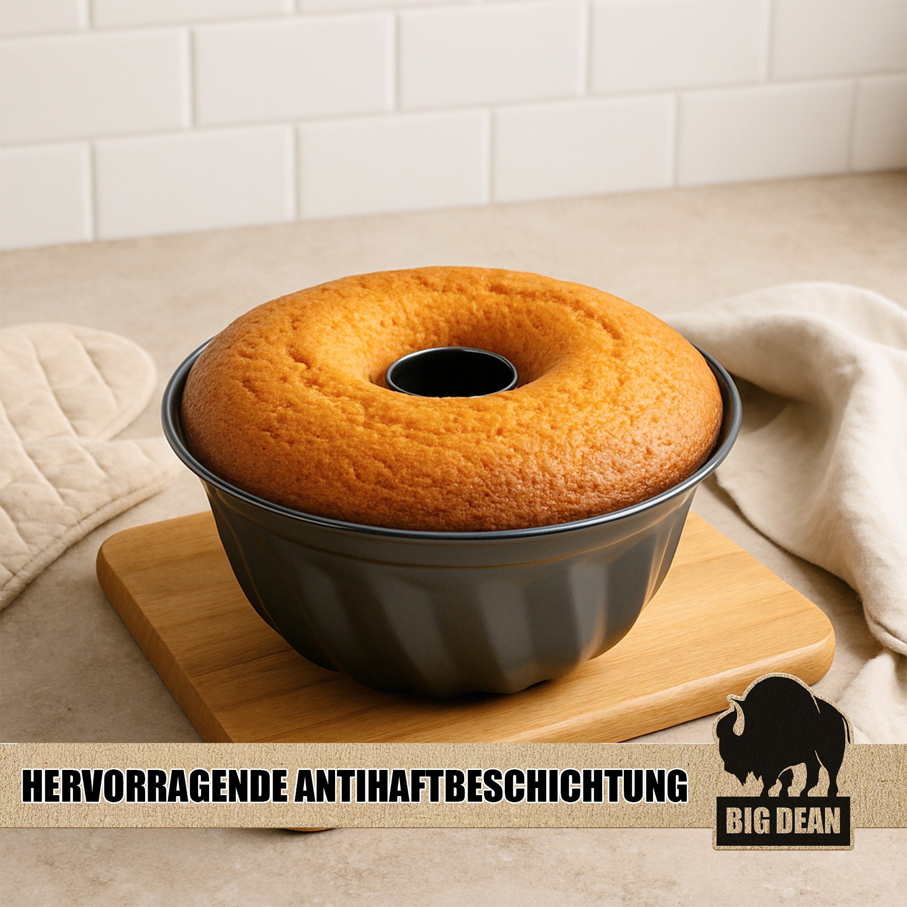 BigDean Gugelhupfform Ø25 cm antihaftbeschichtet Gugelhupf Backform Kuchenform mit perfekter, (Packung 1-tlg), Klassische Form, Langlebiger Karbonstahl, Formstabil