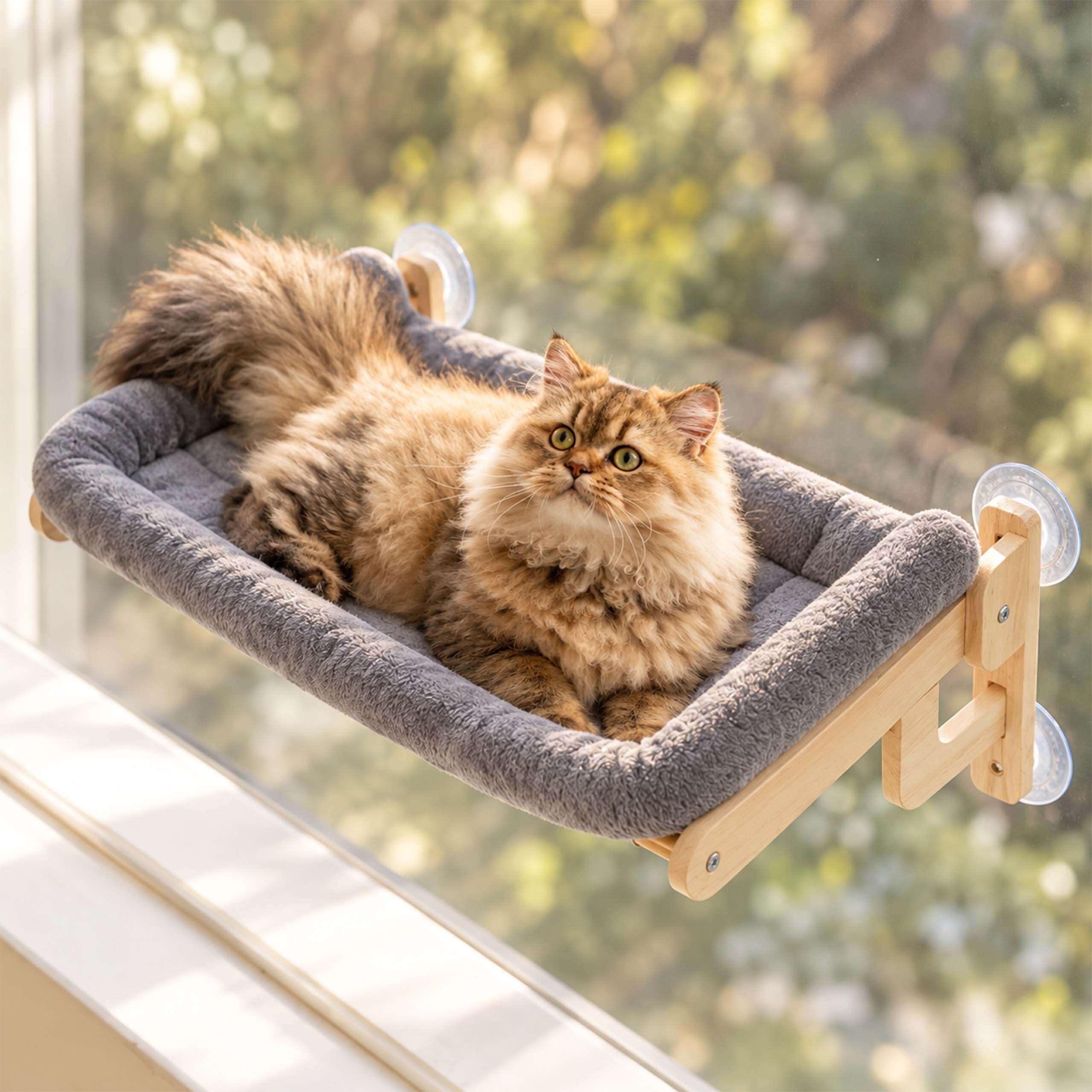relaxdays Katzenliege 2in1 Katzenbett für Fenster & Wand, Polyester, grau