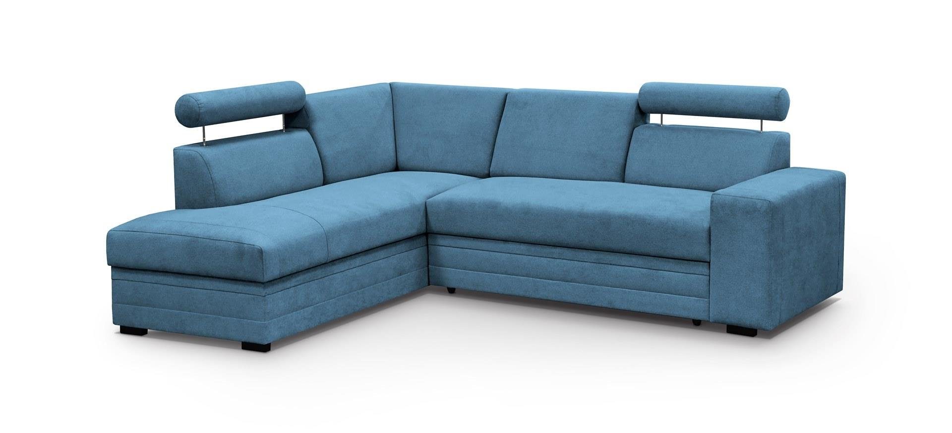 Blau für mit verstellbare Kopfstützen), Roma, mit Ecksofa aus Set Sessel, Bonnell-Federn Polstergarnitur Bettkasten, Beautysofa (modernes Wohnzimmer Eckgarnitur gepolstertes Sessel (vardo Schlaffunktion, 87)