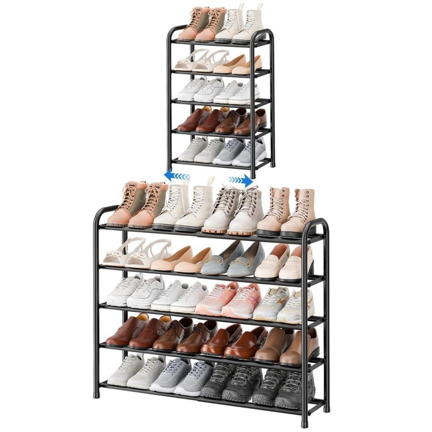 LuxusKollektion Schuhregal Schuhregal 5 Ebenen erweiterbar Schwarz Metall