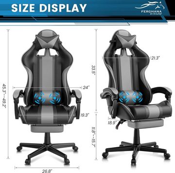 Ferghana Gaming Chair, Fußstütze Gaming Chair mit Kopfstütze und Lendenkissen PC Stuhl Racing