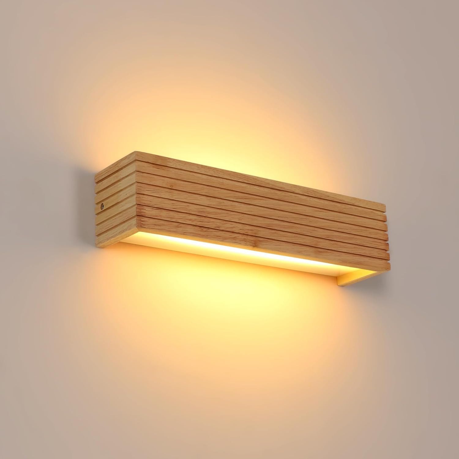 Riserva LED Spiegelleuchte LED Wandleuchte Holzoptik 34,5cm Warmweiß 3000K Flurlampe, LED wechselbar