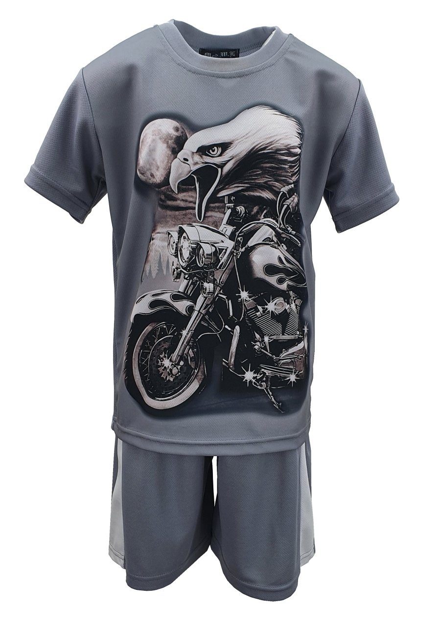 Fashion Boy T-Shirt & Shorts Jungen Sommer Set T-Shirt + Shorts, JS100 Grau