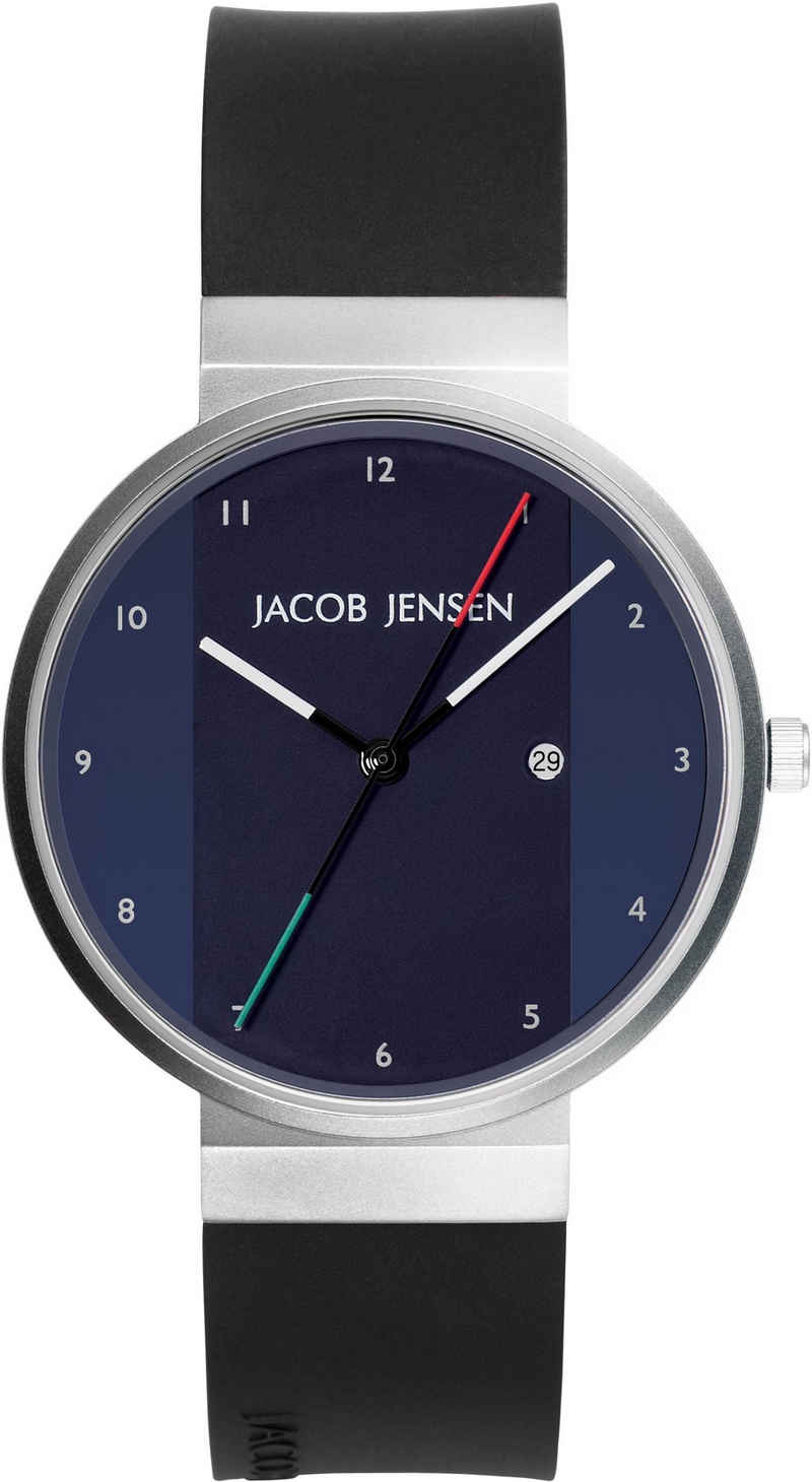 Jacob Jensen Quarzuhr Designuhr Edelstahl Kautschukband NEW LINE ⌀35mm, optische Täuschung vom durchlaufenden Armband