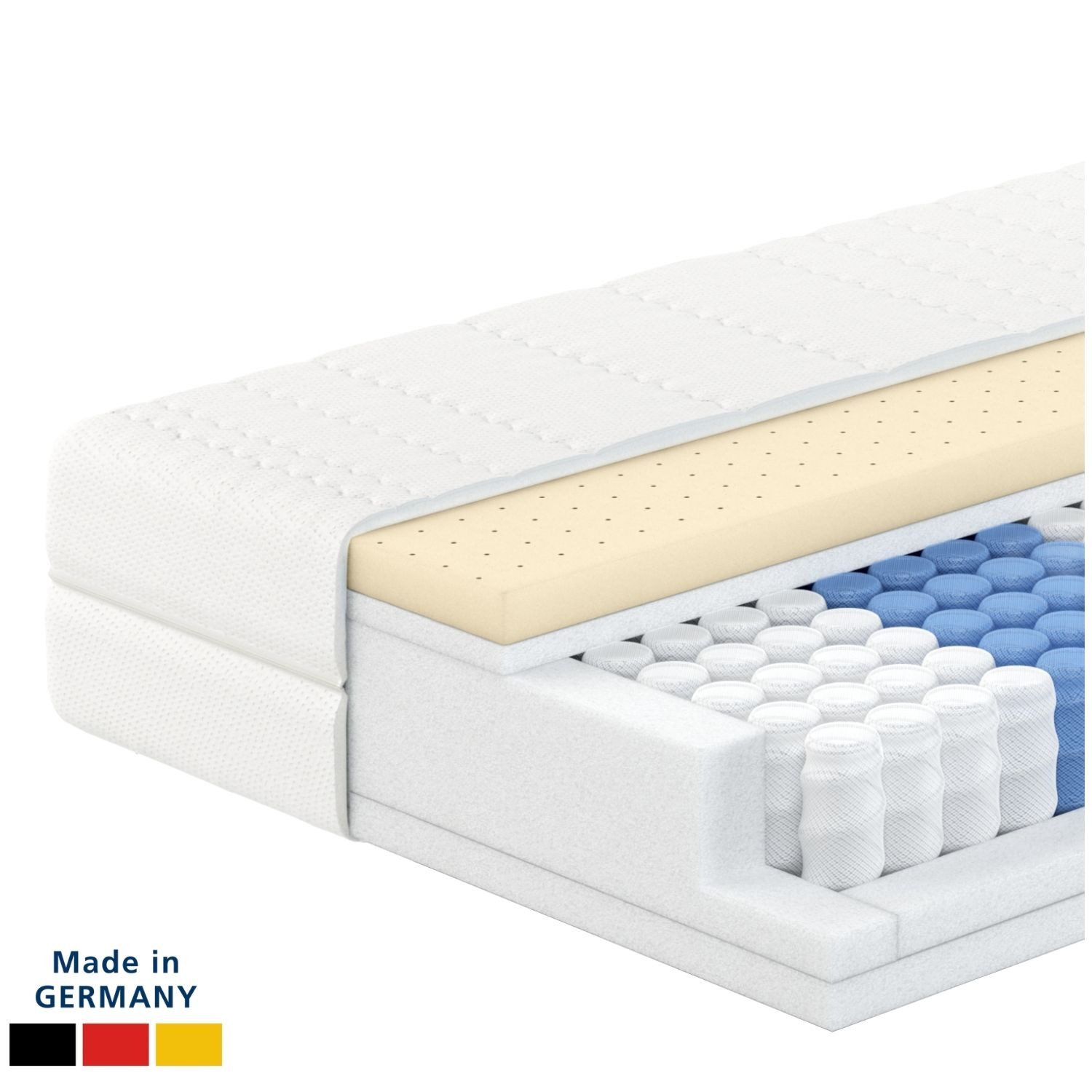 Taschenfederkernmatratze 7-Zonen Federkernmatratze mit Latex, Premium Latex-Matratze, Langlebig, AM Qualitätsmatratzen, 24 cm hoch, 90x200 cm