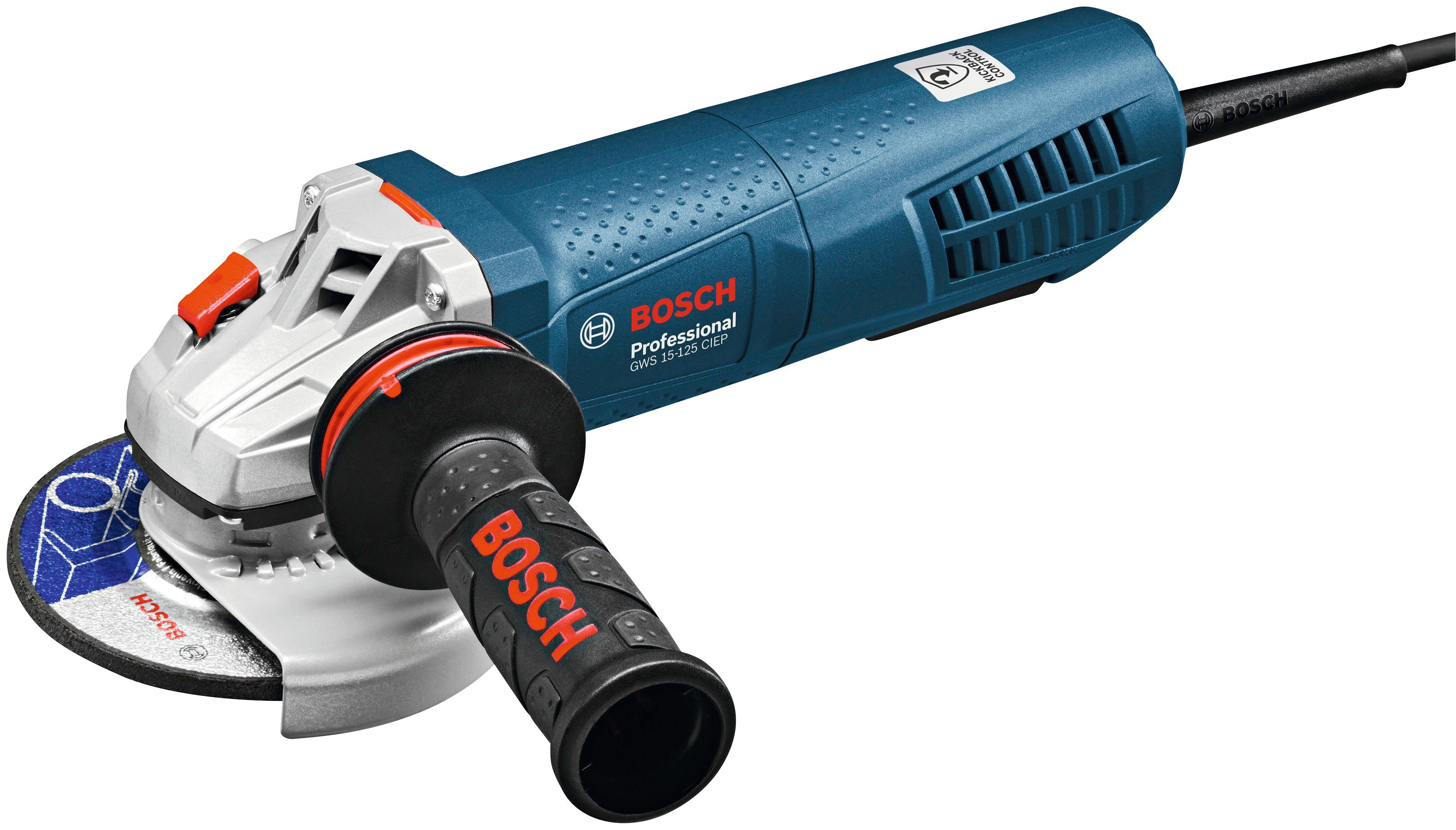 Bosch Professional mit CIEP GWS Winkelschleifer Einhandwinkelschleifer PROtection-Schalter tlg), (1 15-125 Professional