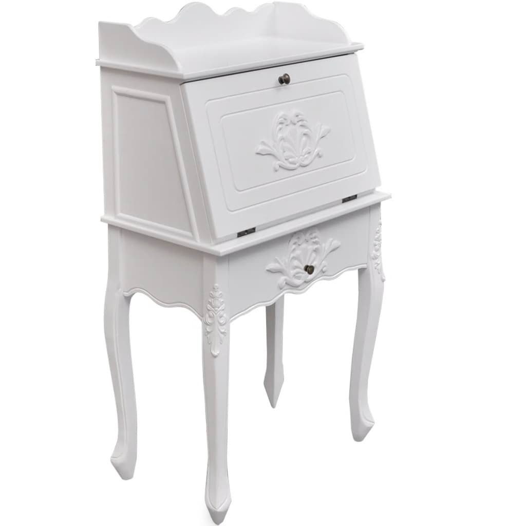 furnicato Schreibtisch Sekretär im französischen Landhaus-Stil 60x36,4x111 cm Weiß (1-St), Klappbarer Schreibtisch mit Regalen und Stauraum für das Arbeitszimmer