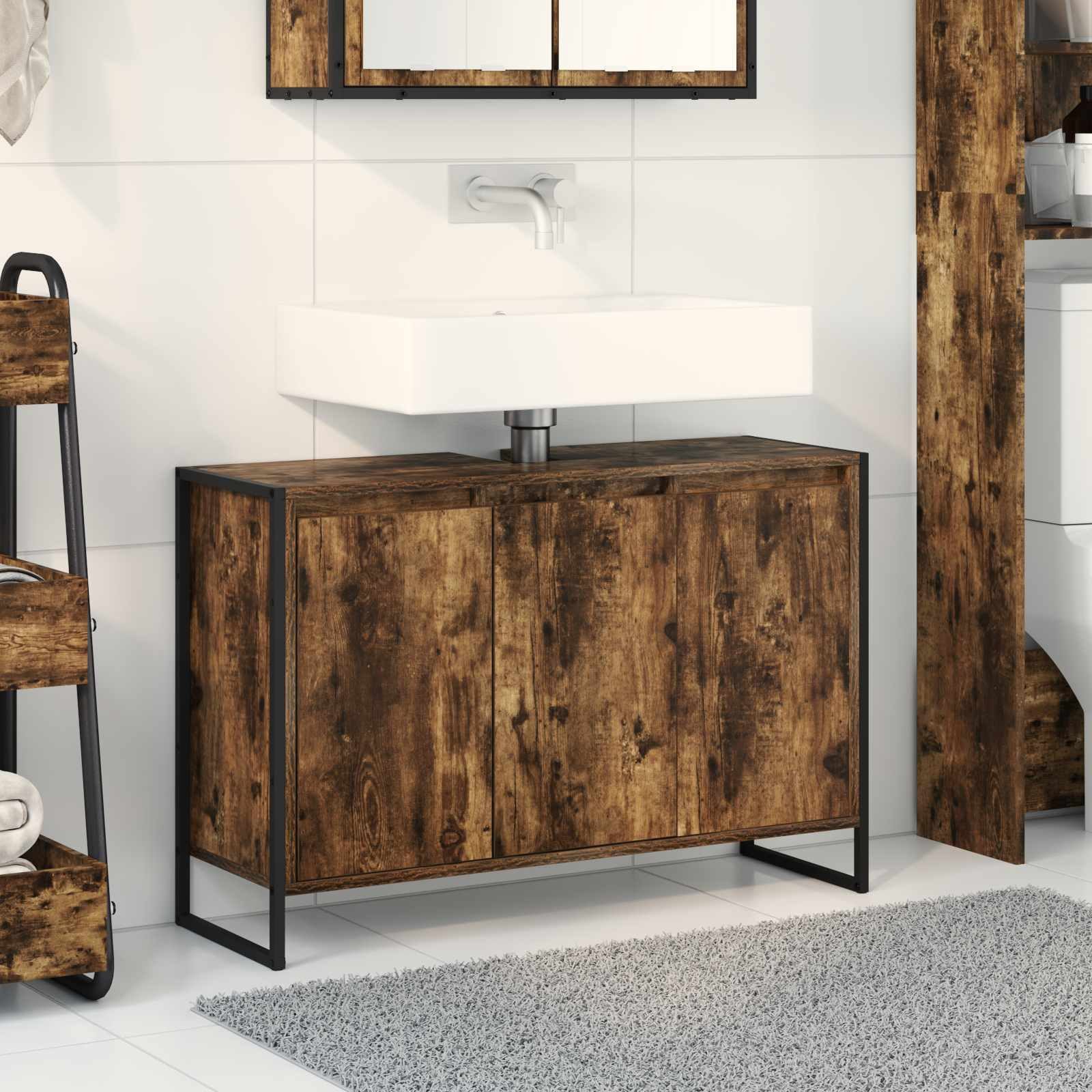 vidaXL Badezimmerspiegelschrank Badezimmerschrank Raucharbe 90 x 30 x 60 cm Holzwerkstoff (1-St)