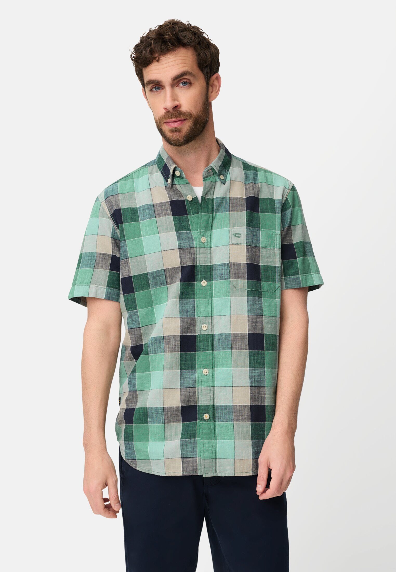 camel active Kurzarmhemd aus reiner Baumwolle Kurzarm Button-Down