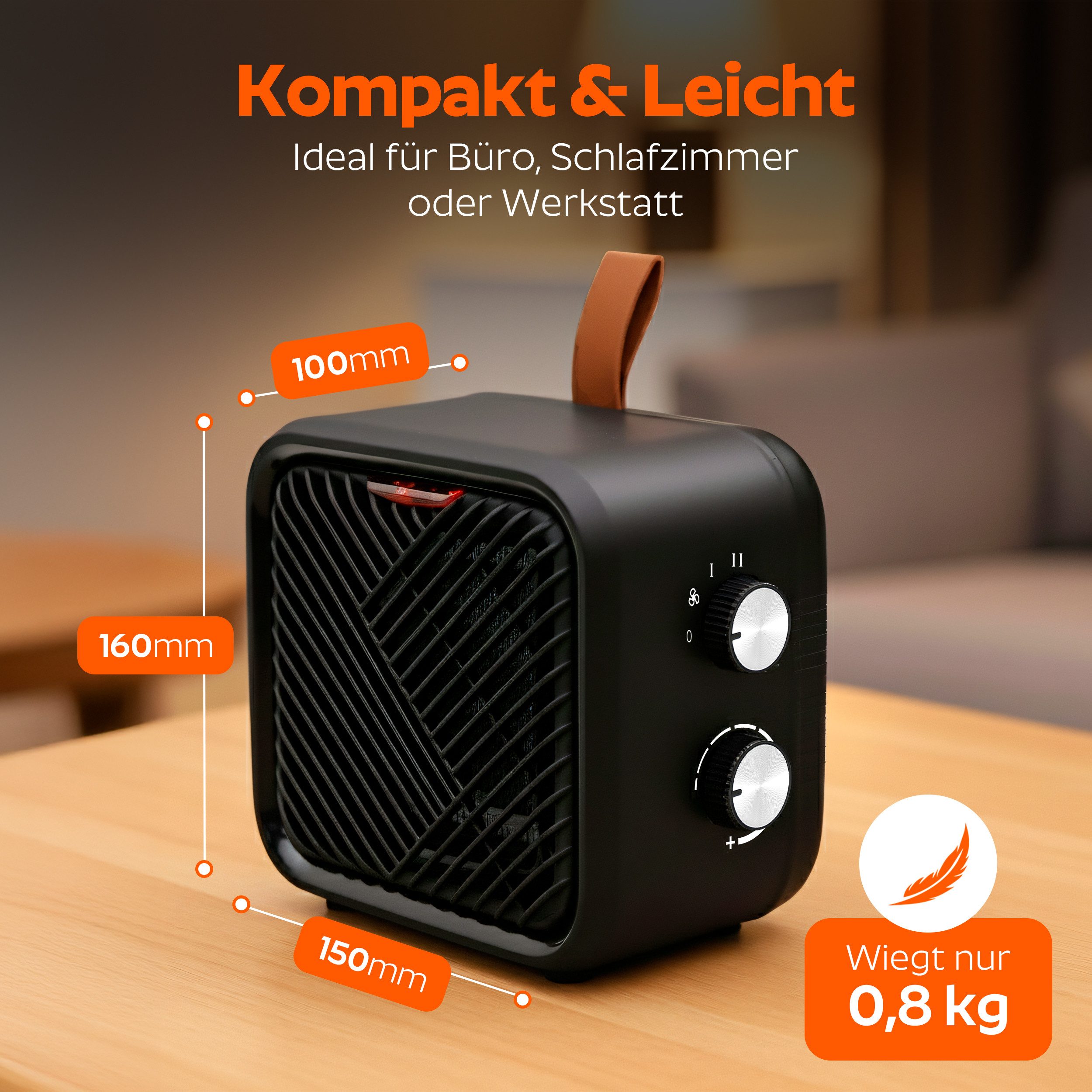 Onbest Keramikheizlüfter Elektrischer Heizwürfel, Elektroheizer, 1500W, 3 Heizstufen, Thermostat, bis 20m²