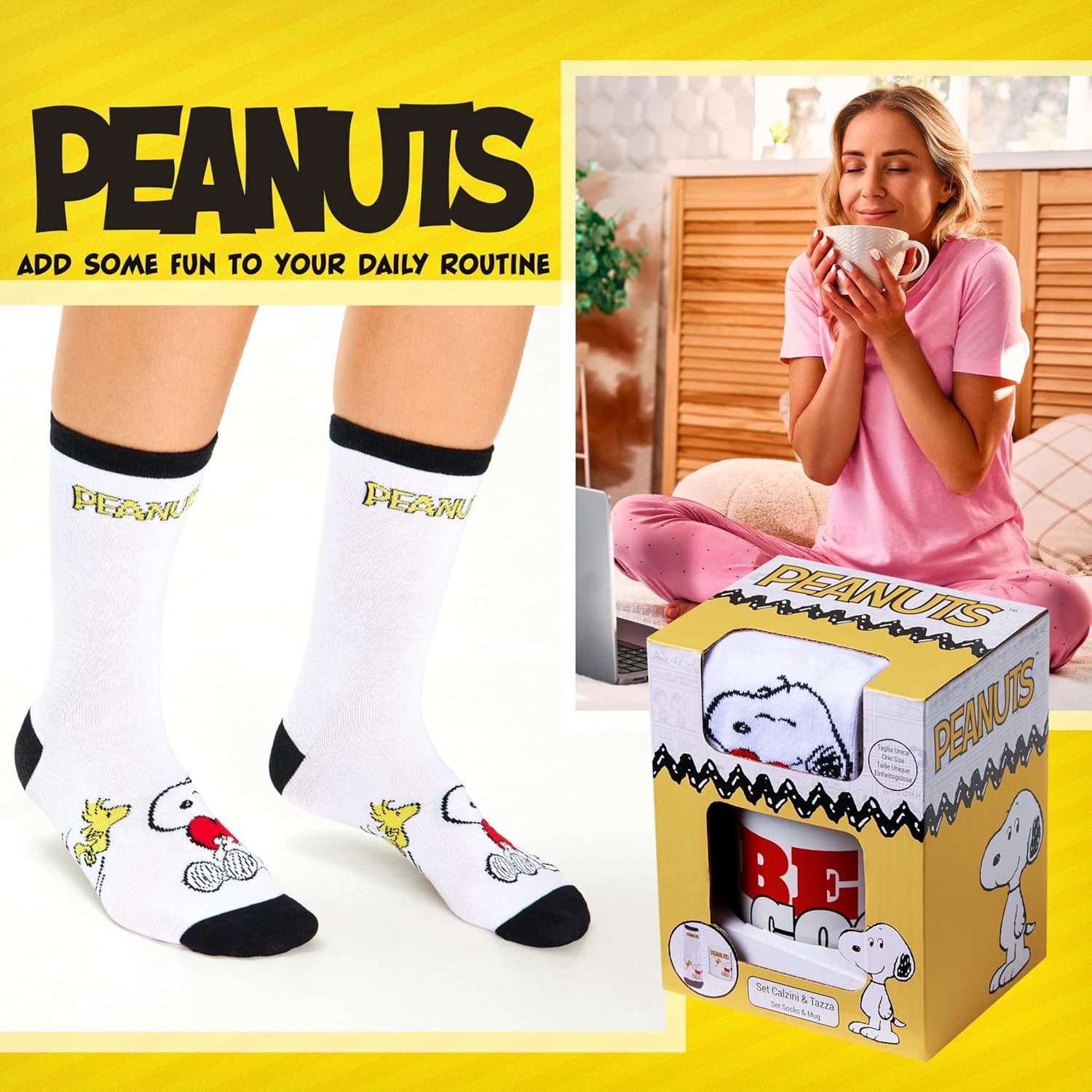Snoopy Plüschfigur Peanuts Snoopy Tasse und Socken Geschenk Set