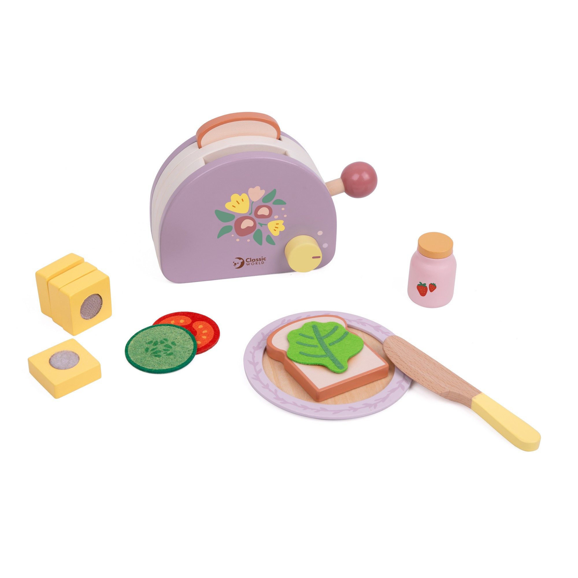 Classic World Kinder-Toaster Classic World - Toaster Grace - 17x19x11cm - ab 2 Jahre, (13-tlg., Spiel-Toaster mit allem Zubehör für ein Frühstück), aus Holz