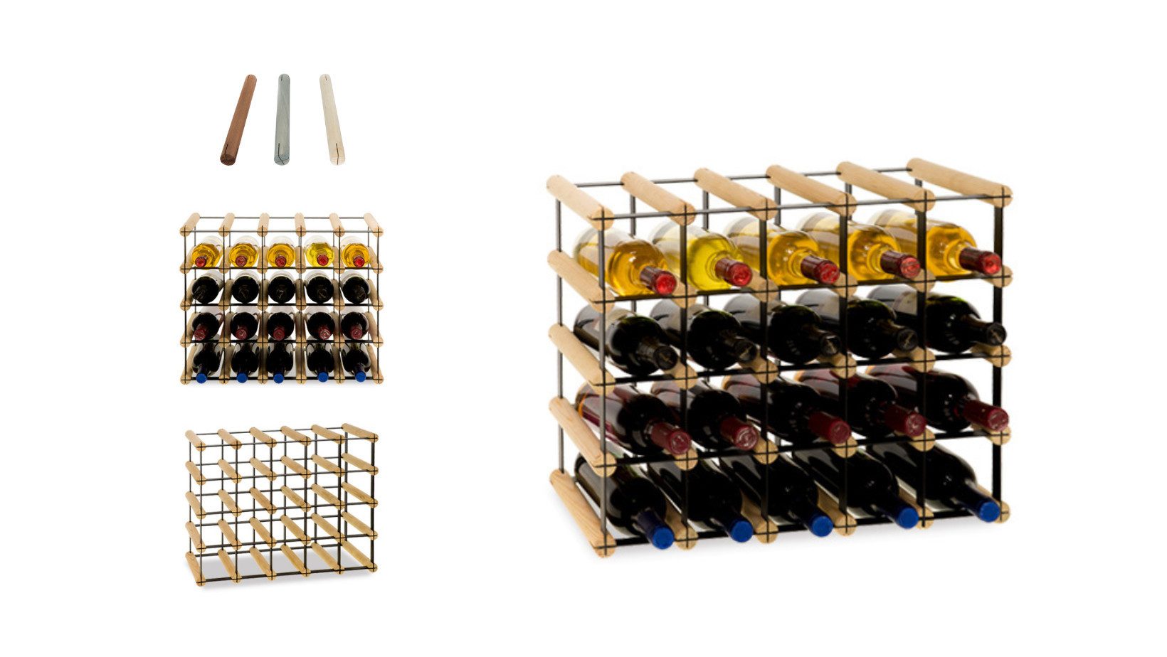 Modo24 Weinregal RW8 Flaschenregal Metall - Holz Flaschenständer 1 bis 81 Flaschen, Weinregal Modular Flaschenregal Weinständer Flaschenständer