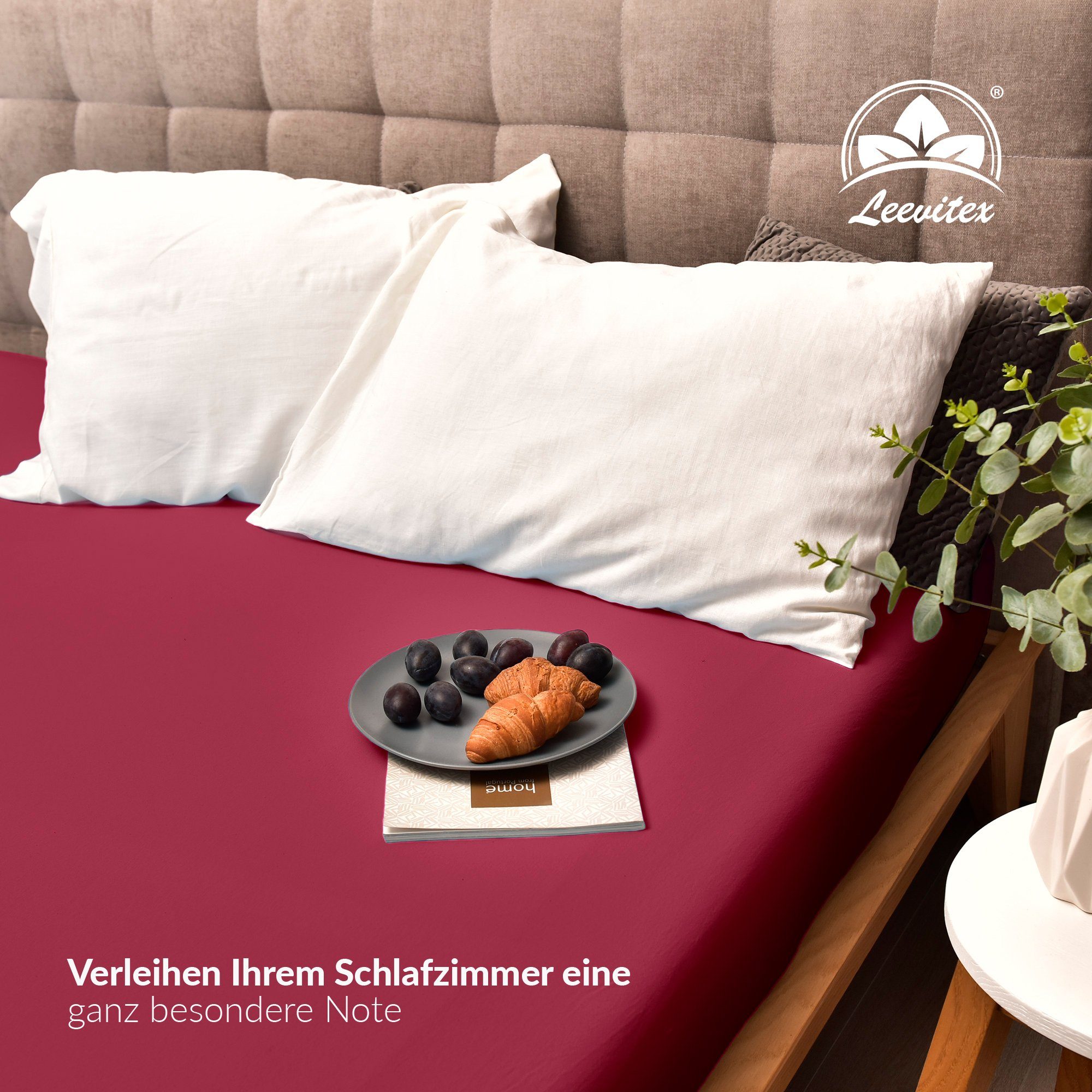 Spannbettlaken Premium 170, leevitex®, geeignet schwer rundum, 100% Jersey-Baumwolle, und Weinrot dick, Gummizug: Bordeaux auch Boxspringbett 