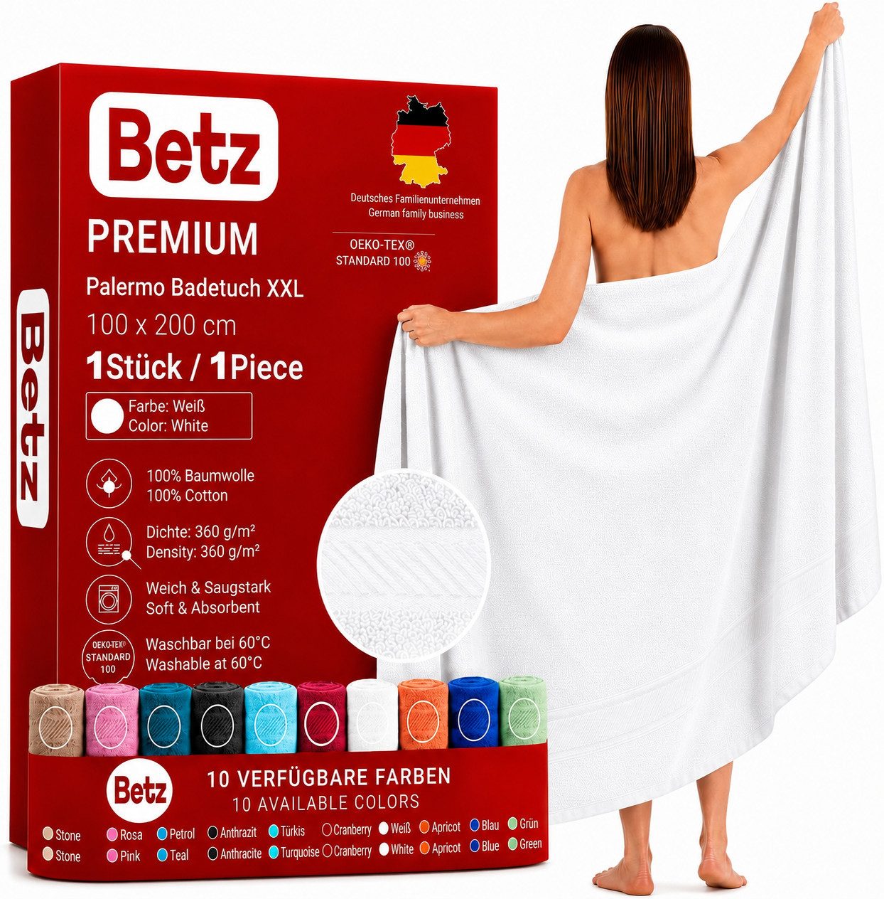 Betz Badetuch XXL 100x200 cm Palermo Saunatuch & Strandtuch Pflegeleicht & saugstark, 100% Baumwolle (1 Stück, 1-St)