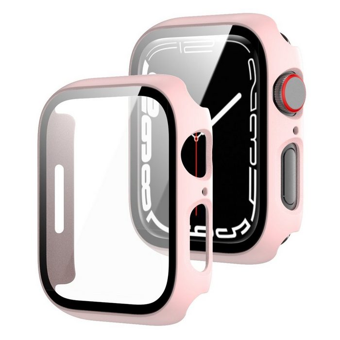 Wigento Smartwatch-Hülle Für Apple Watch Serie 7 41mm 2 in 1 Shockproof TPU Silikon Hülle Cover + H9 Hart Glas Pink