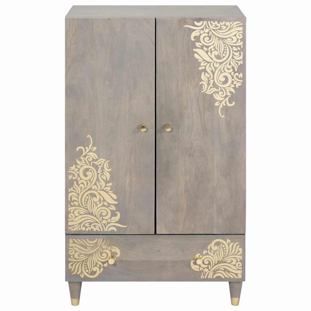 vidaXL Highboard 60 x 33 x 100 cm Hochboard aus massivem Mangoholz Grau Gold 60x335x100