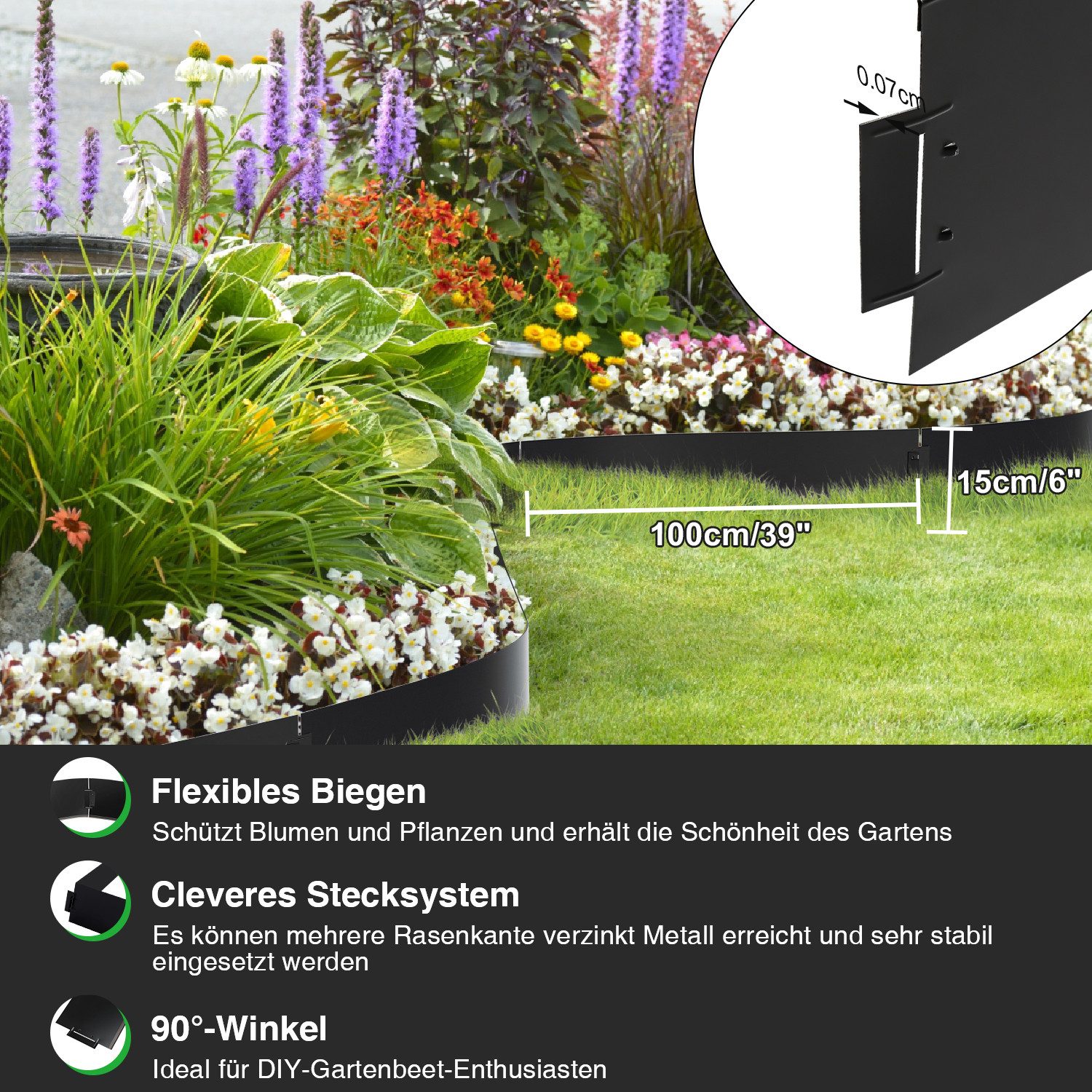 Clanmacy Rasenkante Beeteinfassung Metall Mähkante Verzinkt Wegbegrenzung Palisade 5-50m
