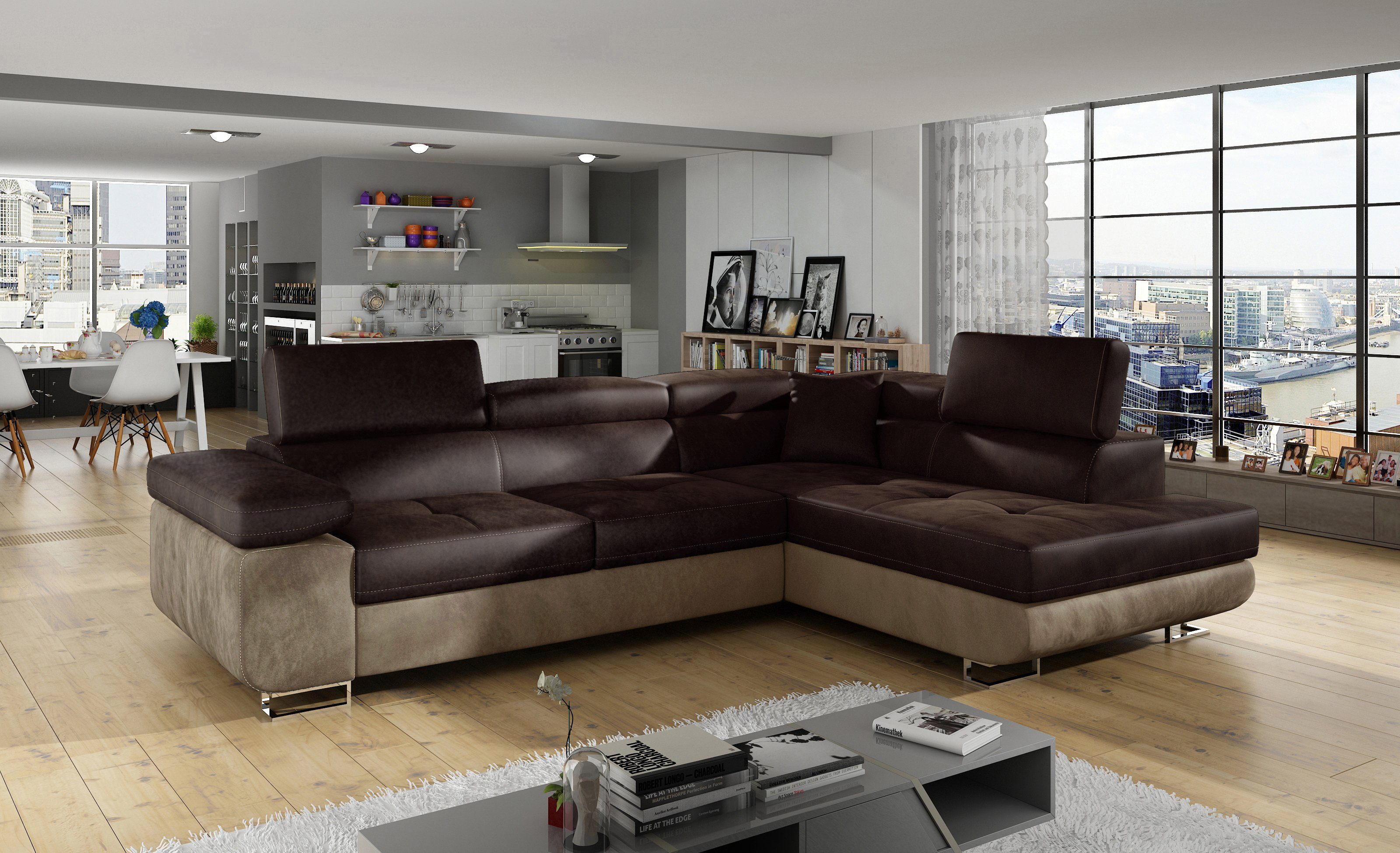 yourhouse24 Ecksofa ANTON L-form Schlafsofa Wohnlandschaft Links Rechts Couch Bettkasten Monolith 29/ Monolith 09