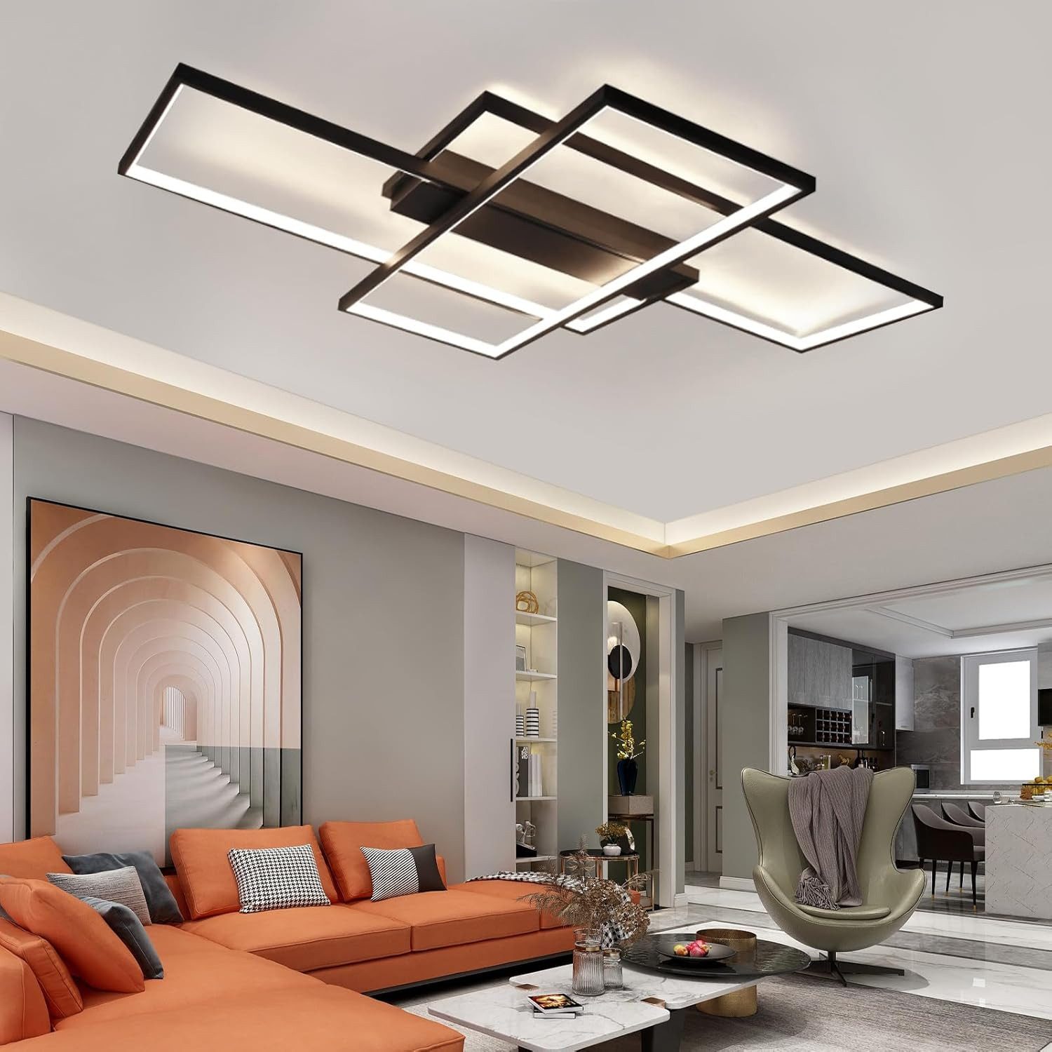 Nettlife LED Deckenleuchte LED Deckenleuchte 3 Kisten Schwarz warmweiße, Dimmbar mit Fernbedienung, LED fest integriert, Warmweiß, Neutralweiß, Kaltweiß, 3000-6000K für Schlafzimmer Wohnzimmer Flur Büro Balkon
