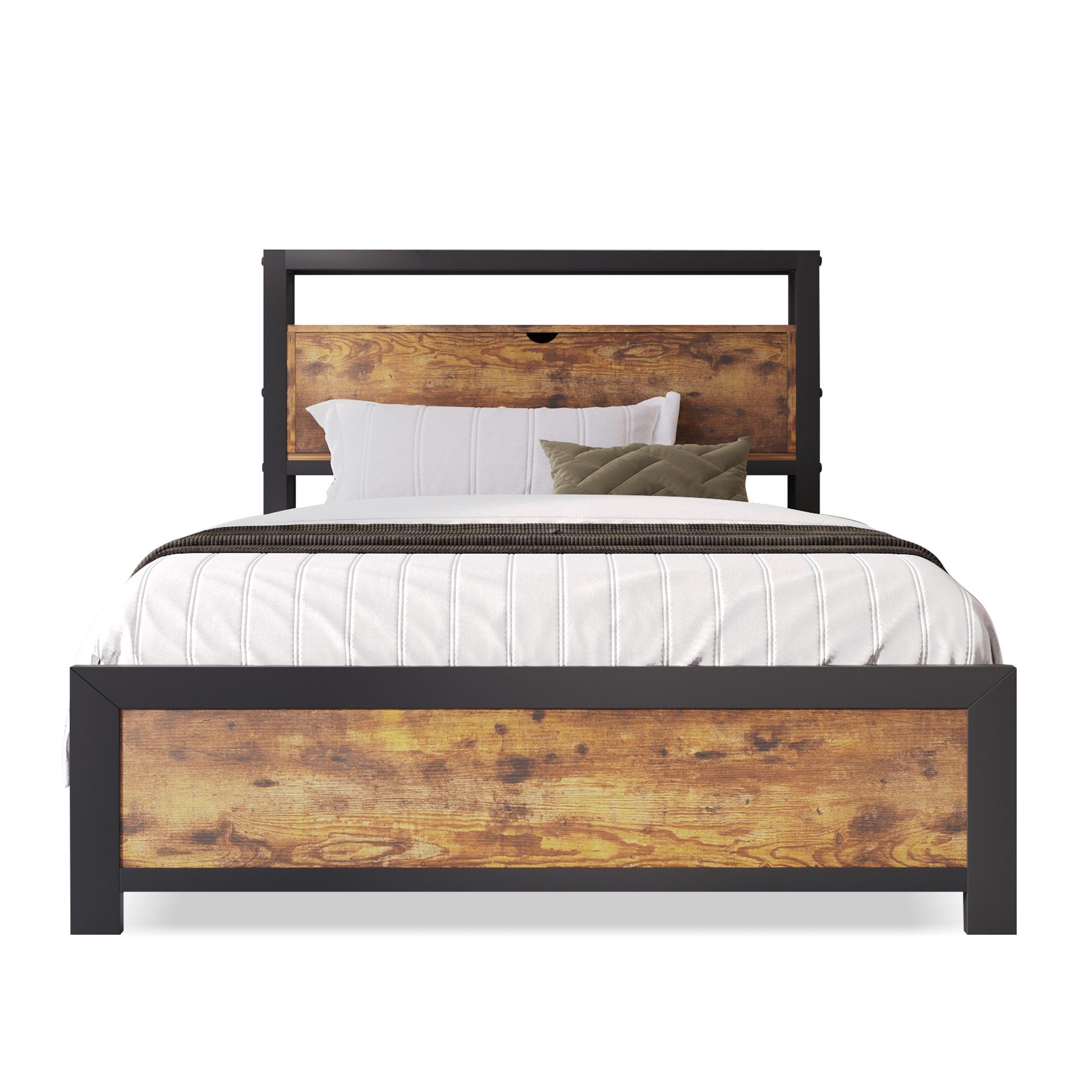 MC Star Bett Metallbett Jugendbetten Doppelbett (Stauraum-Kopfteil und Metall Lattenrost, Kinderbett Metall Bettgestell Bettrahmen Für Erwachsene, Kinder, Jugendliche)