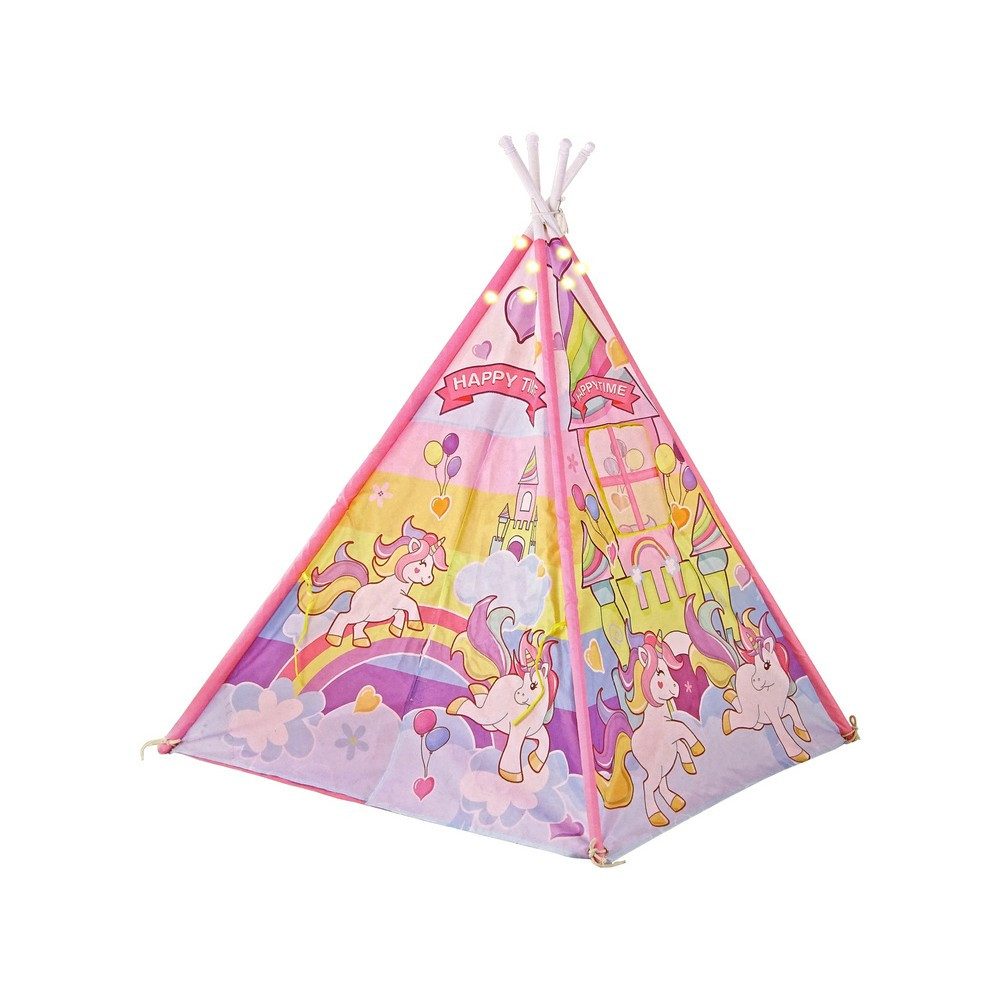 LEAN TOYS Spielzelt Kinderzelt Spielhaus Kuschelhöhle (Spar-Set, 1-tlg., 120x120x142 cm beleuchtet) Sternenlichter, Tür & Netzfenster, Tragetasche, ab 3 Jahren