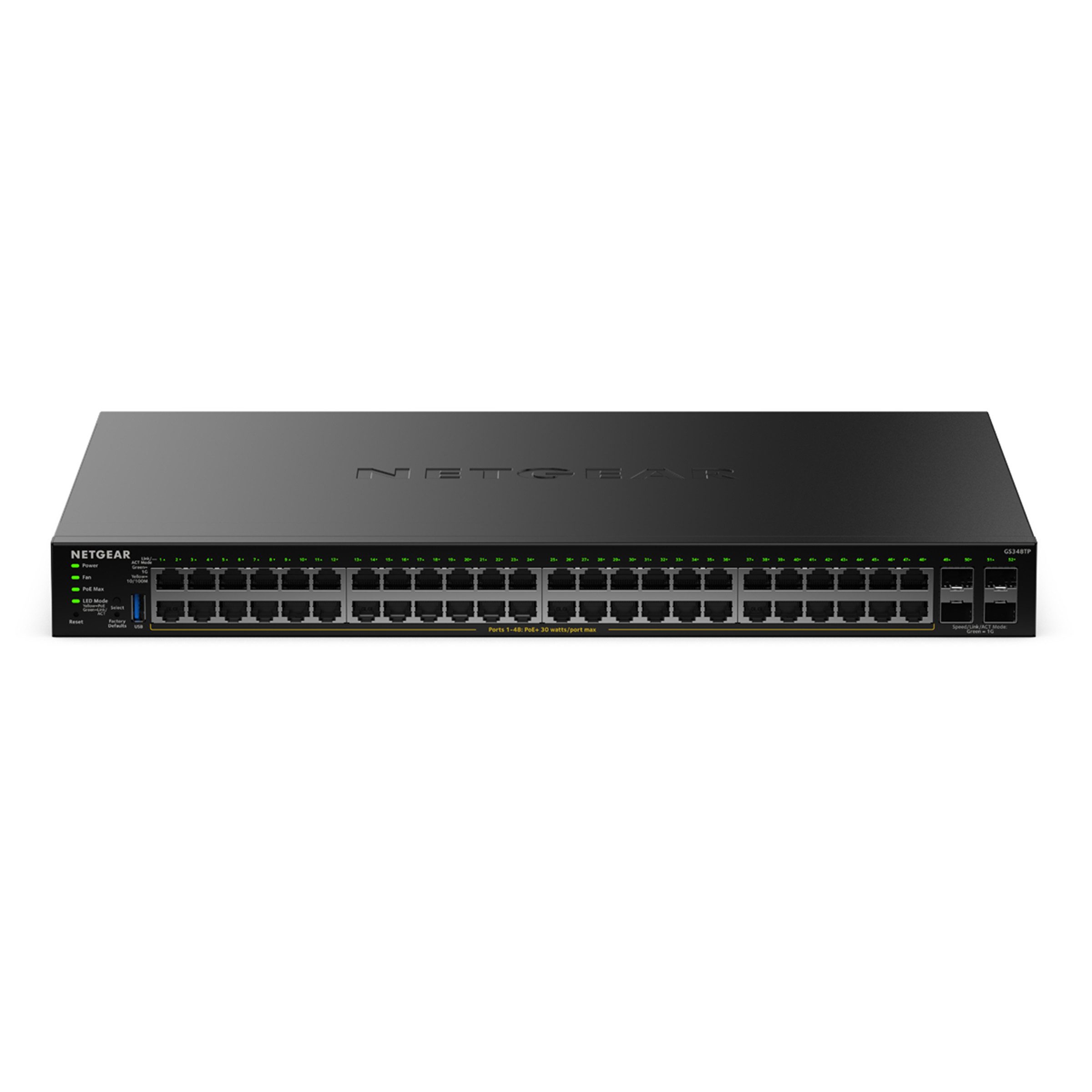 NETGEAR S350 48P GE POE+ SMART SWITCH (GS348TP) Netzwerk-Switch (48 PoE+-Ports mit 380 W Gesamtleistung)
