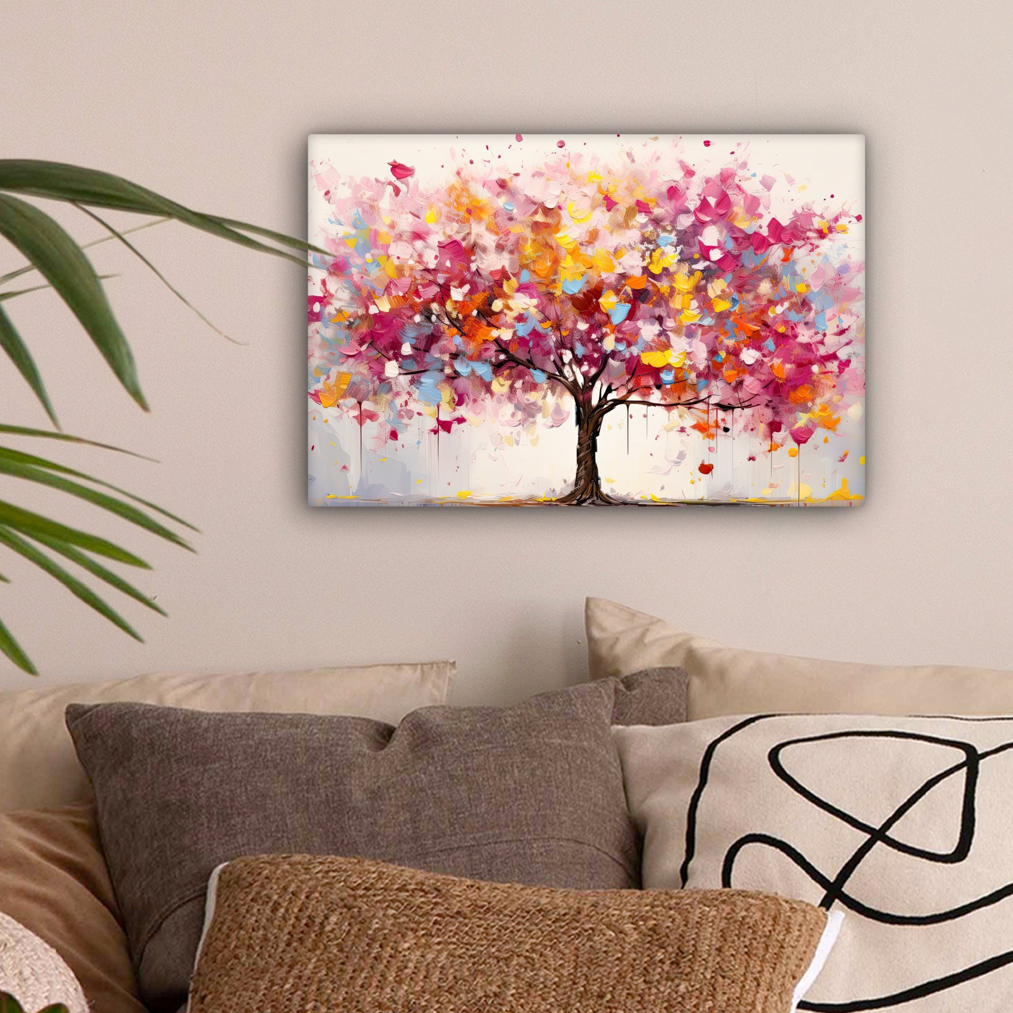 OneMillionCanvasses® Leinwandbild Aquarell - Baum - Kunst - Abstrakt, Fotodruck (1 St), Leinwand Bilder Klein, Wand Dekoration Aesthetic 30x20 cm