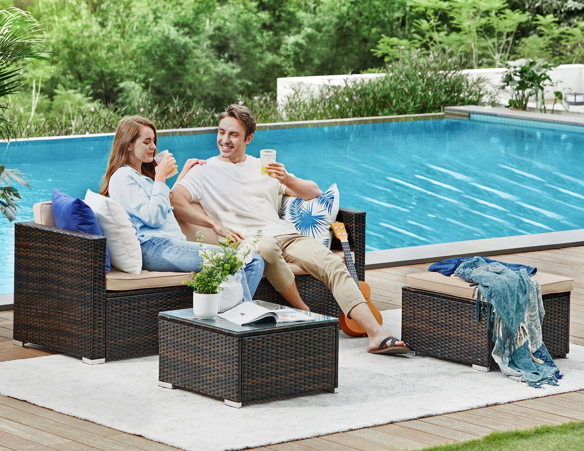 SONGMICS Gartenlounge-Set, (5-tlg., 1 Ecksofa, 1 günstig online kaufen