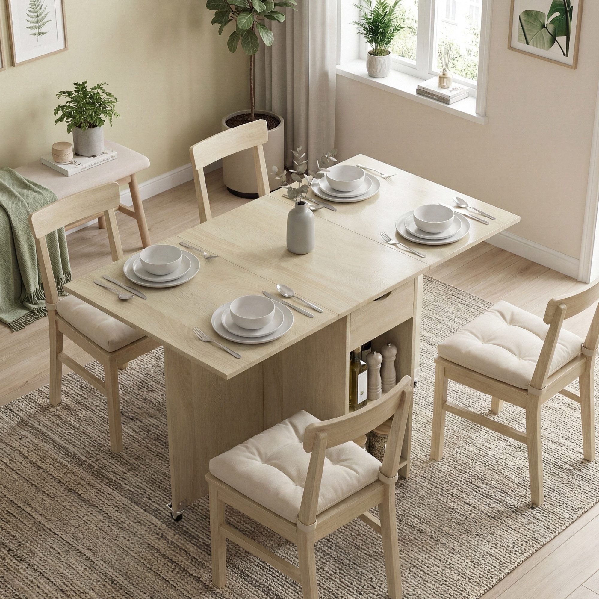 HOMCOM Klapptisch Küchentisch mit Schublade und 2 Ablagen, Moderner Esszimmertisch (Moderner Esszimmertisch, Esstisch Klappbar), für Kleine Räume, Esszimmer, Küche, 114,5 x 70 x 75 cm, Natur