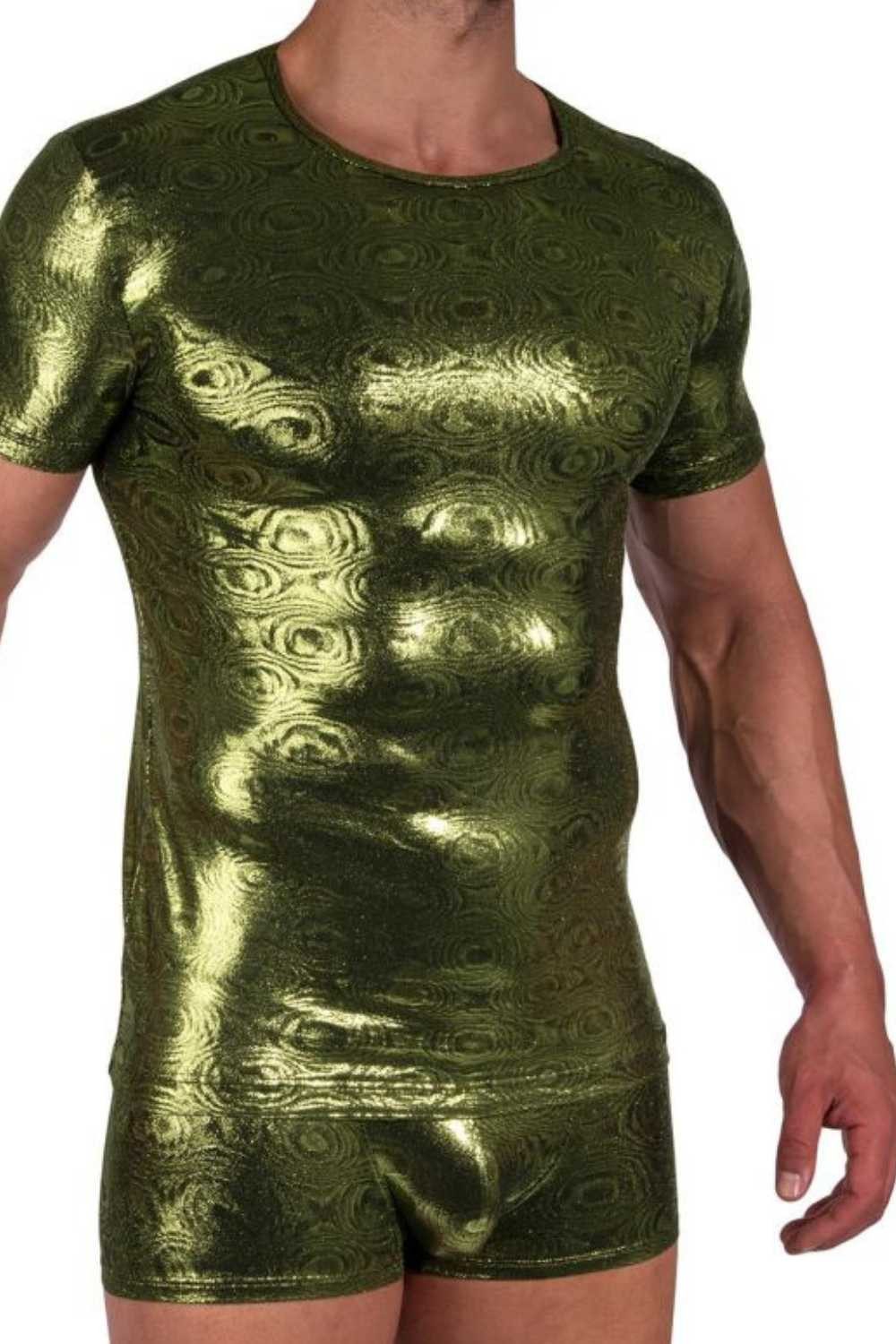 MANSTORE V-Shirt M2389 Casual T-Shirt grün-schwarz mit glitzerndem Effekt Lüstern glänzend